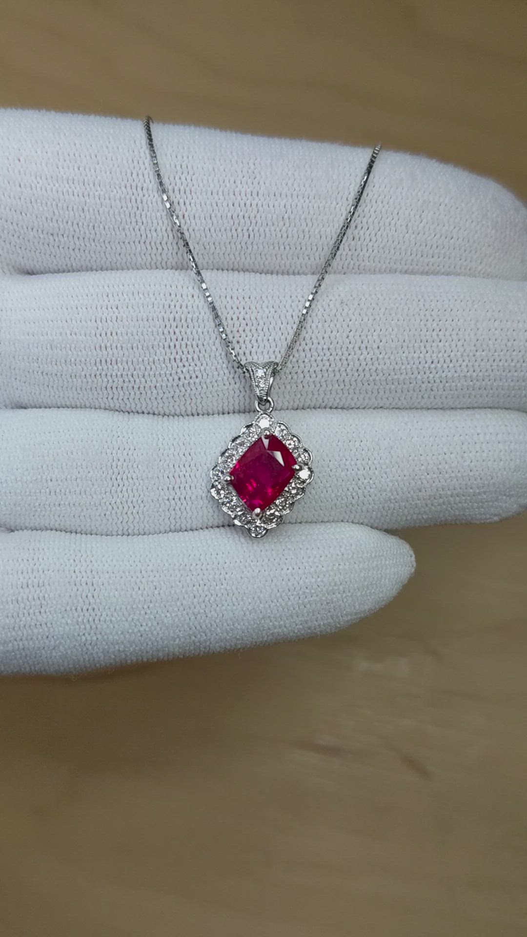 1.91 Ct. Ruby and Natural Diamond Pave Pendant, Platinum 950 Size Video