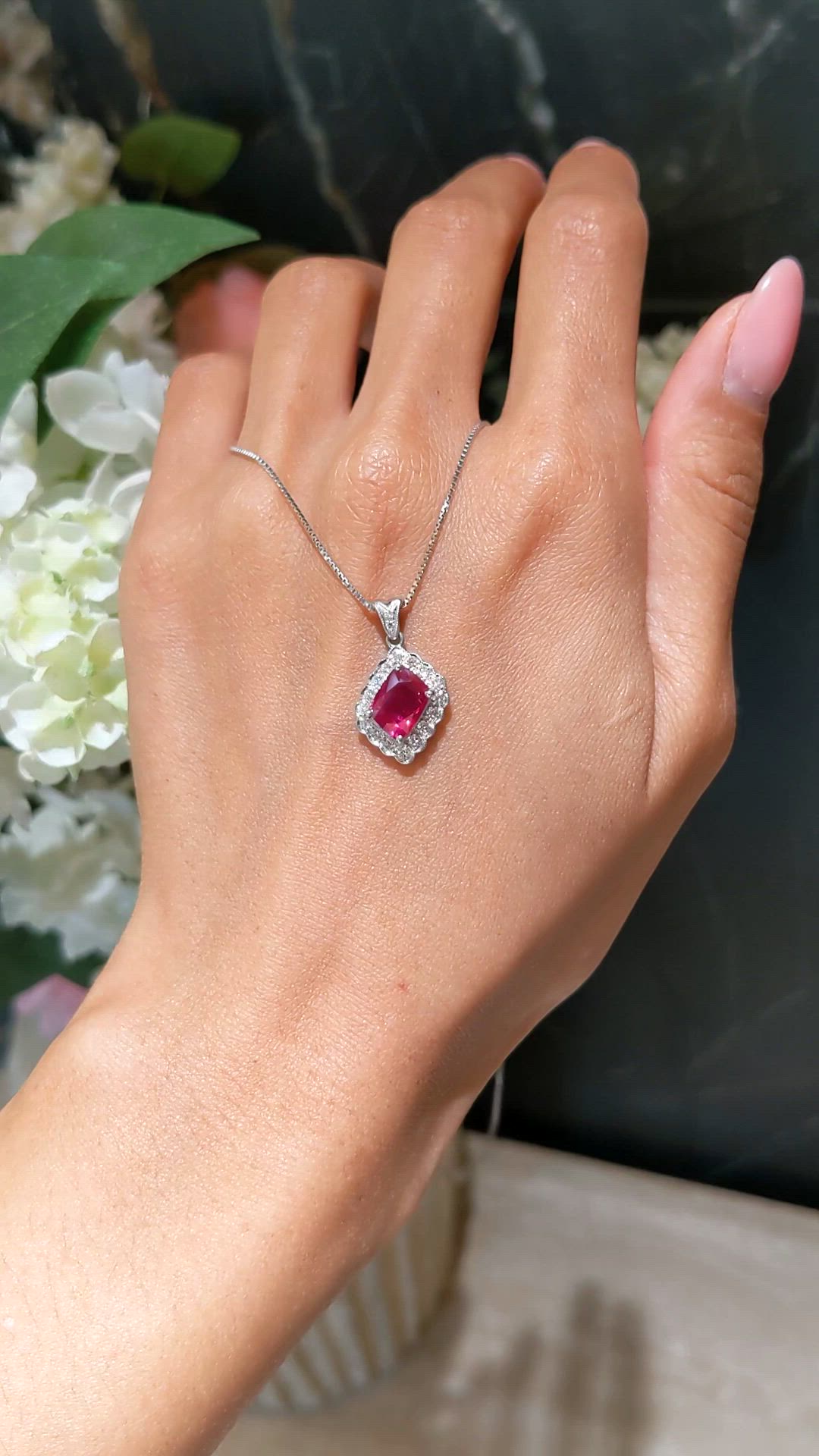 1.91 Ct. Ruby and Natural Diamond Pave Pendant, Platinum 950 Size Video