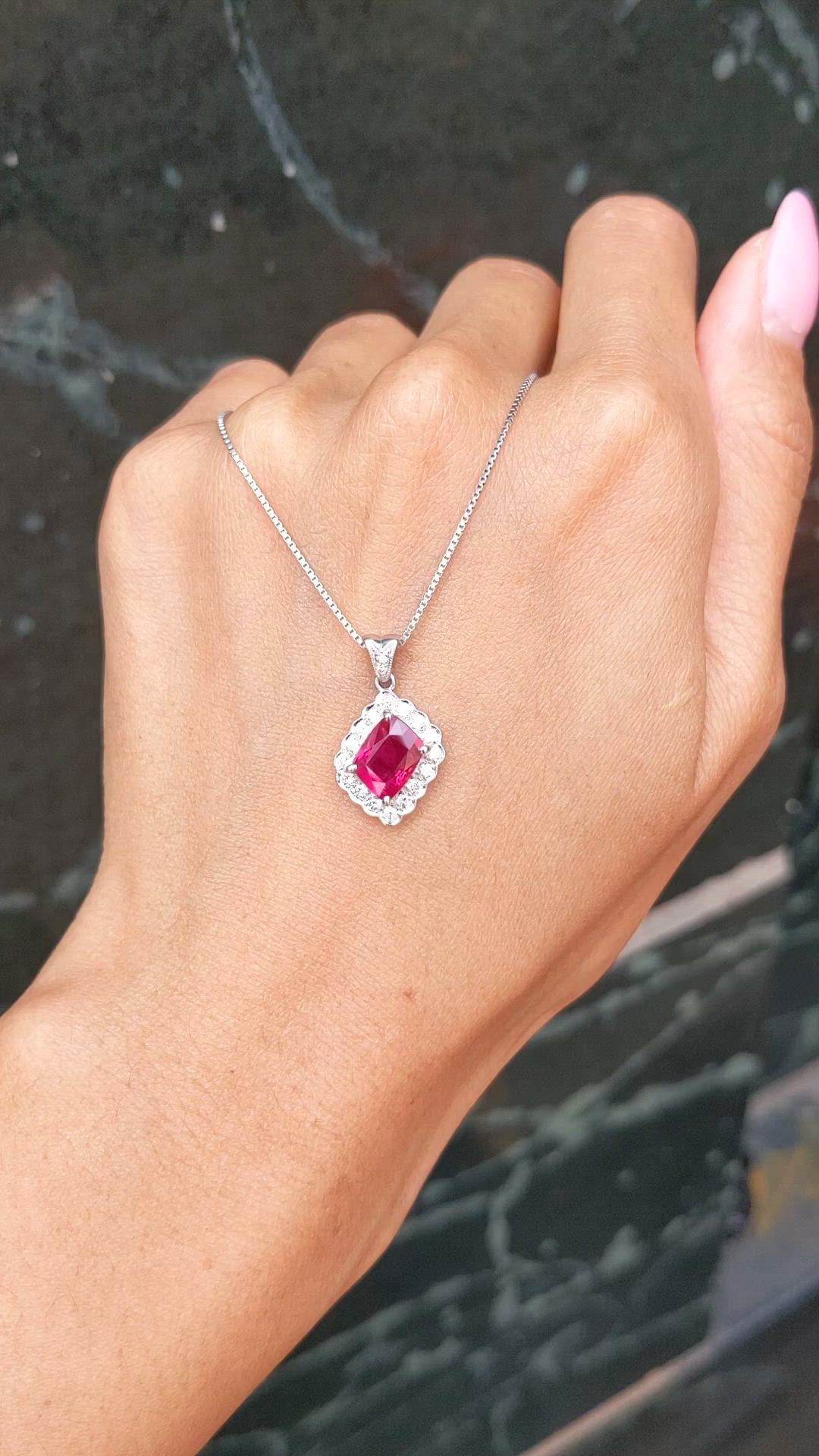 1.91 Ct. Ruby and Natural Diamond Pave Pendant, Platinum 950 Size Video