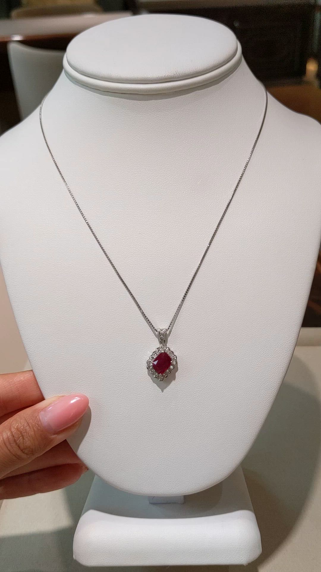 1.91 Ct. Ruby and Natural Diamond Pave Pendant, Platinum 950 Size Video