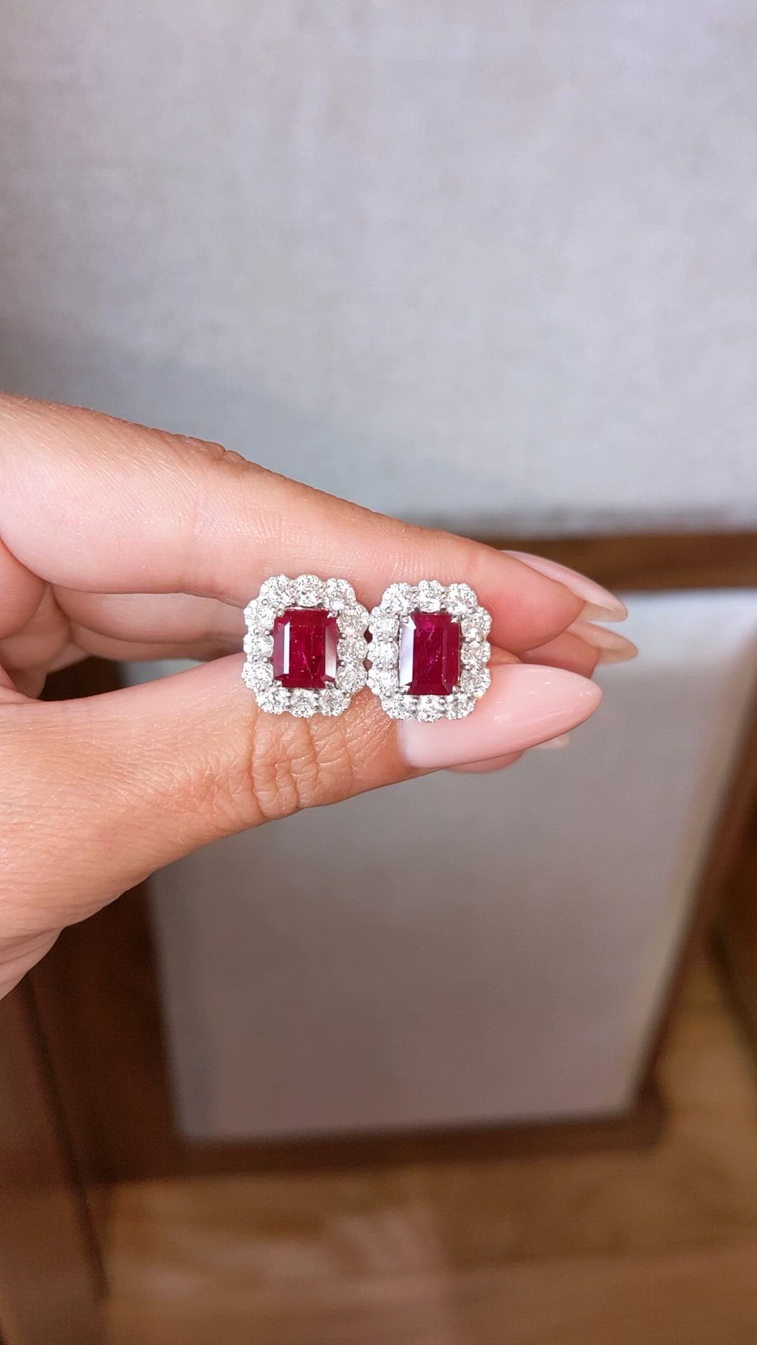 3.91 Ct.Tw.Total Carat Weight Ruby and Natural Diamond Pave Earrings, 14K White Gold Size Video