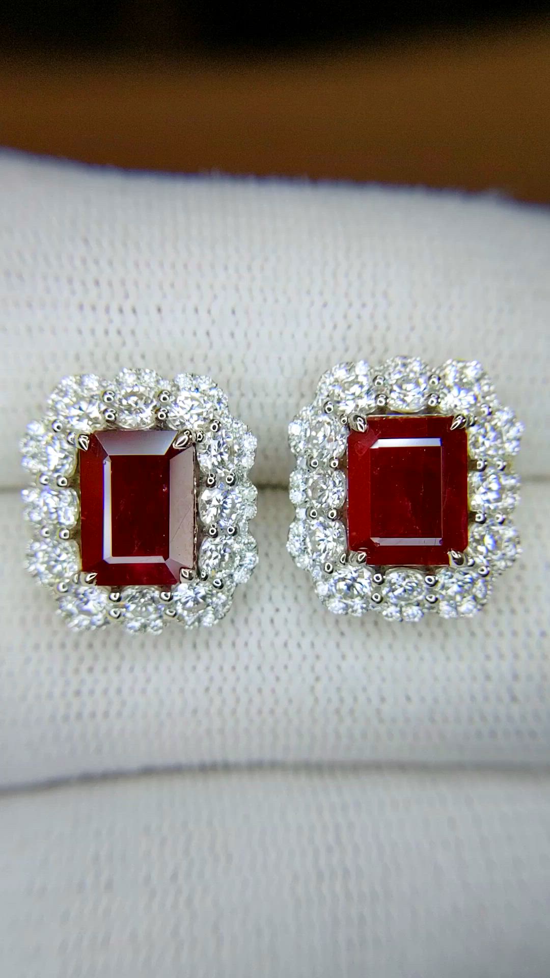 3.91 Ct.Tw.Total Carat Weight Ruby and Natural Diamond Pave Earrings, 14K White Gold Size Video