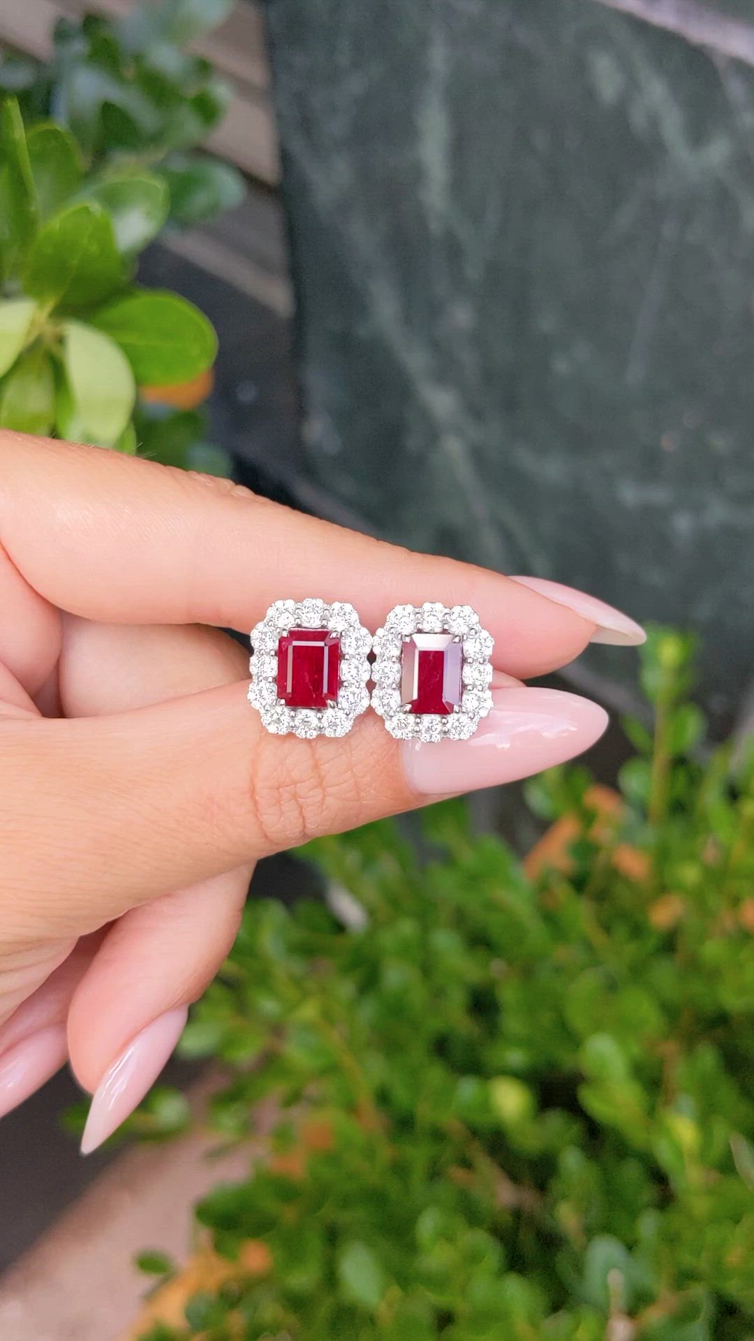 3.91 Ct.Tw.Total Carat Weight Ruby and Natural Diamond Pave Earrings, 14K White Gold Size Video