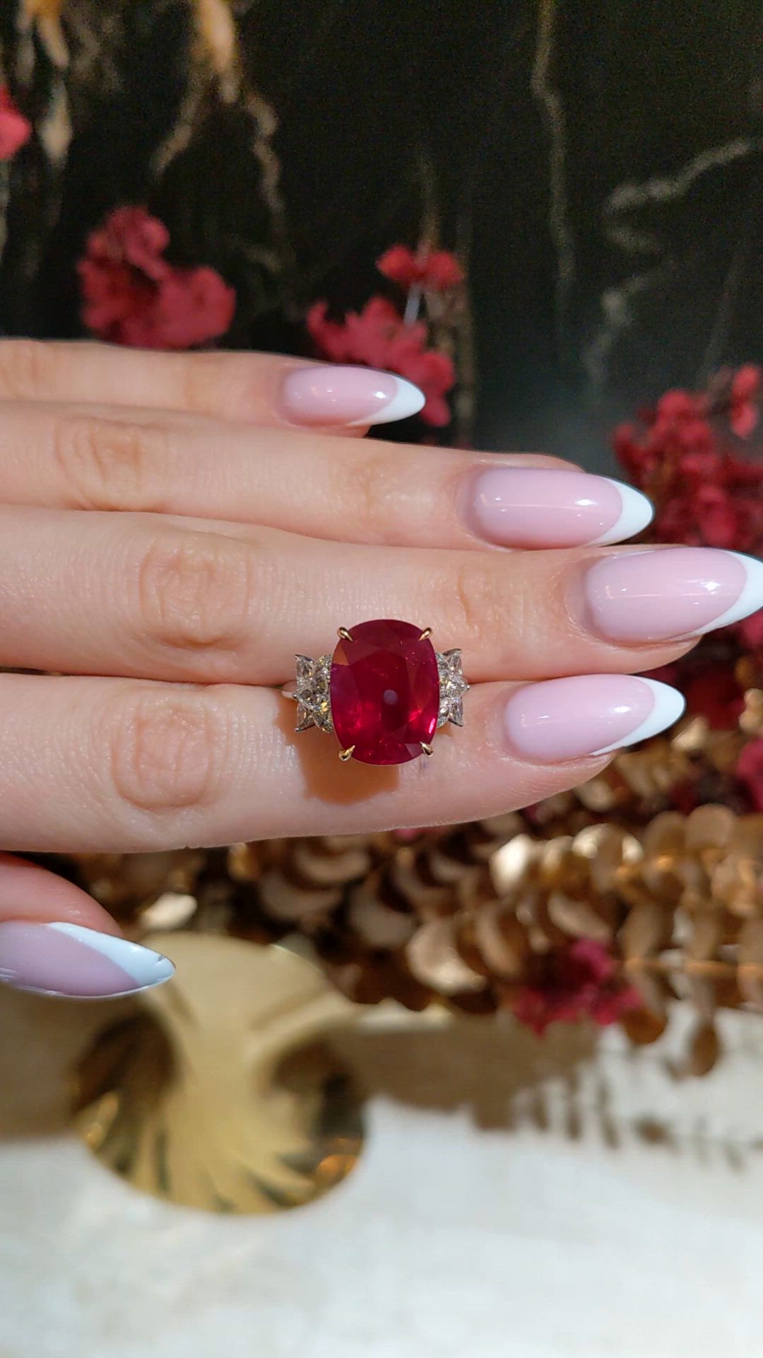 10.46 Ct. Ruby and Natural Diamond Accent Stones Ring, 18K White & Yellow Size Video