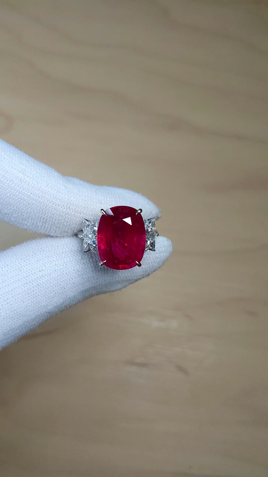 10.46 Ct. Ruby and Natural Diamond Accent Stones Ring, 18K White & Yellow Size Video
