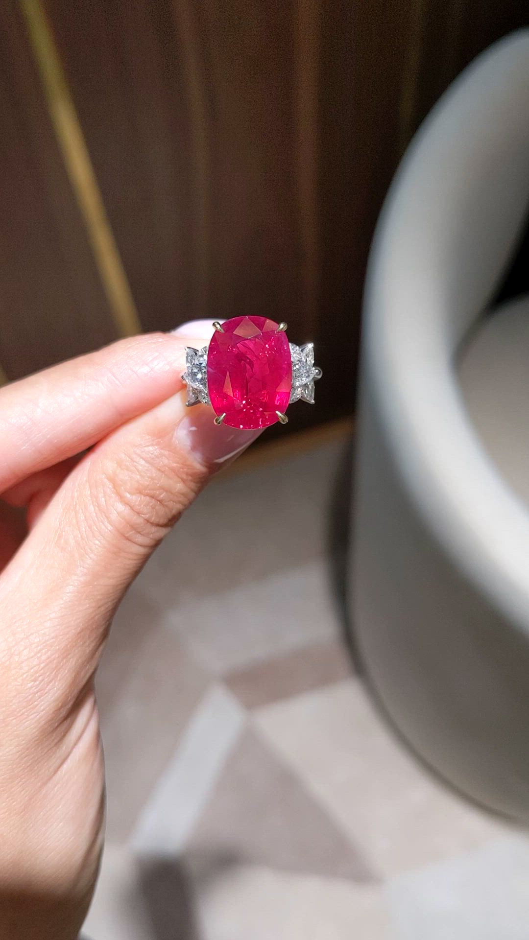 10.46 Ct. Ruby and Natural Diamond Accent Stones Ring, 18K White & Yellow Size Video