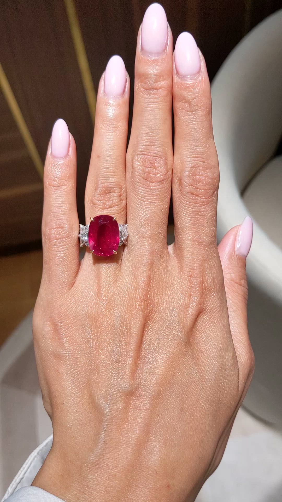 10.46 Ct. Ruby and Natural Diamond Accent Stones Ring, 18K White & Yellow Size Video