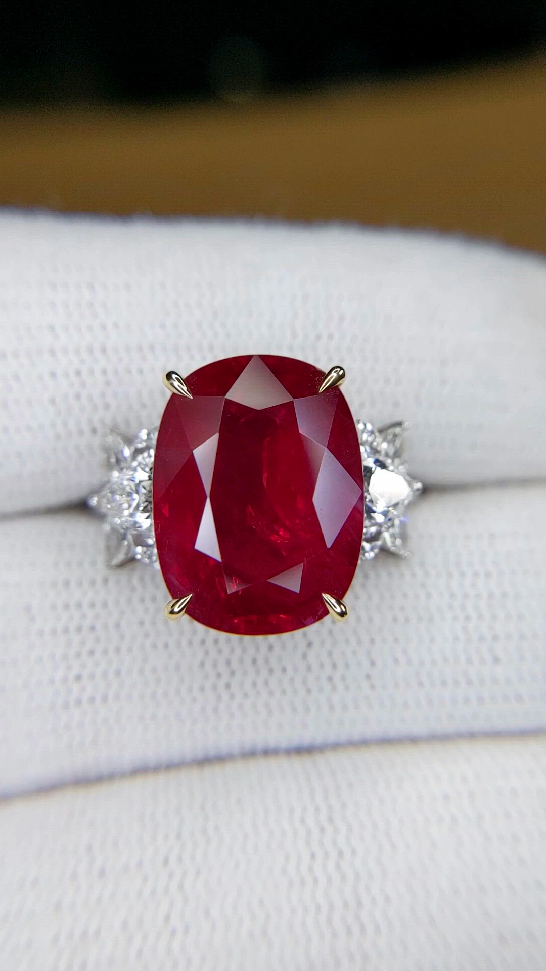 10.46 Ct. Ruby and Natural Diamond Accent Stones Ring, 18K White & Yellow Size Video