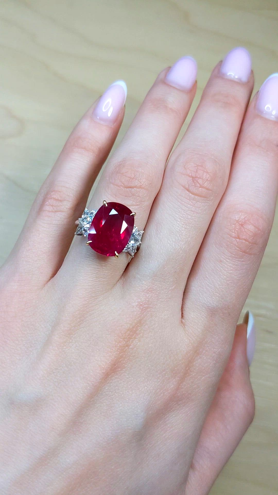 10.46 Ct. Ruby and Natural Diamond Accent Stones Ring, 18K White & Yellow Size Video