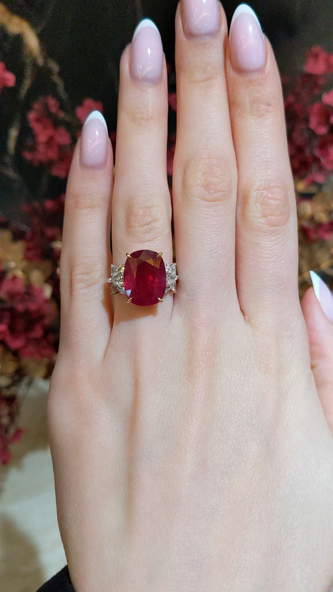 10.46 Ct. Ruby and Natural Diamond Accent Stones Ring, 18K White & Yellow Size Video