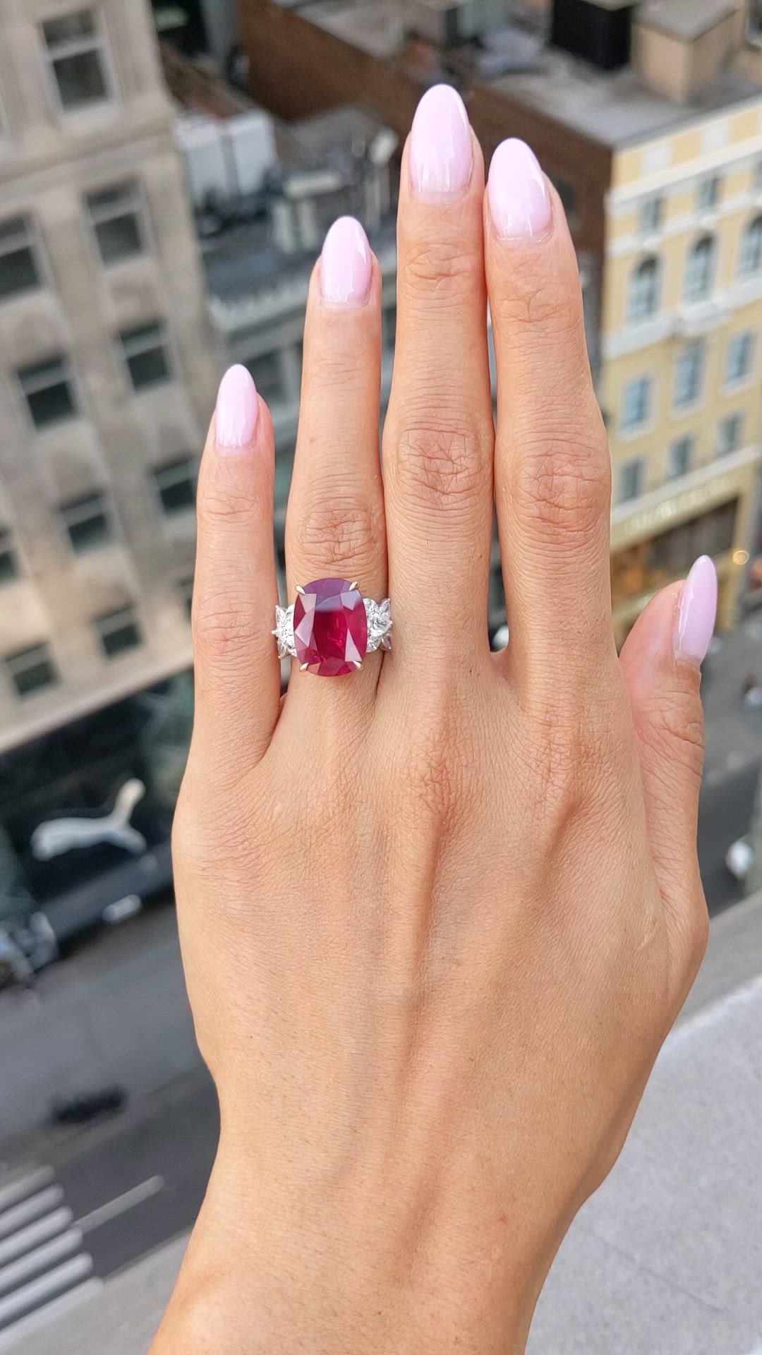 10.46 Ct. Ruby and Natural Diamond Accent Stones Ring, 18K White & Yellow Size Video