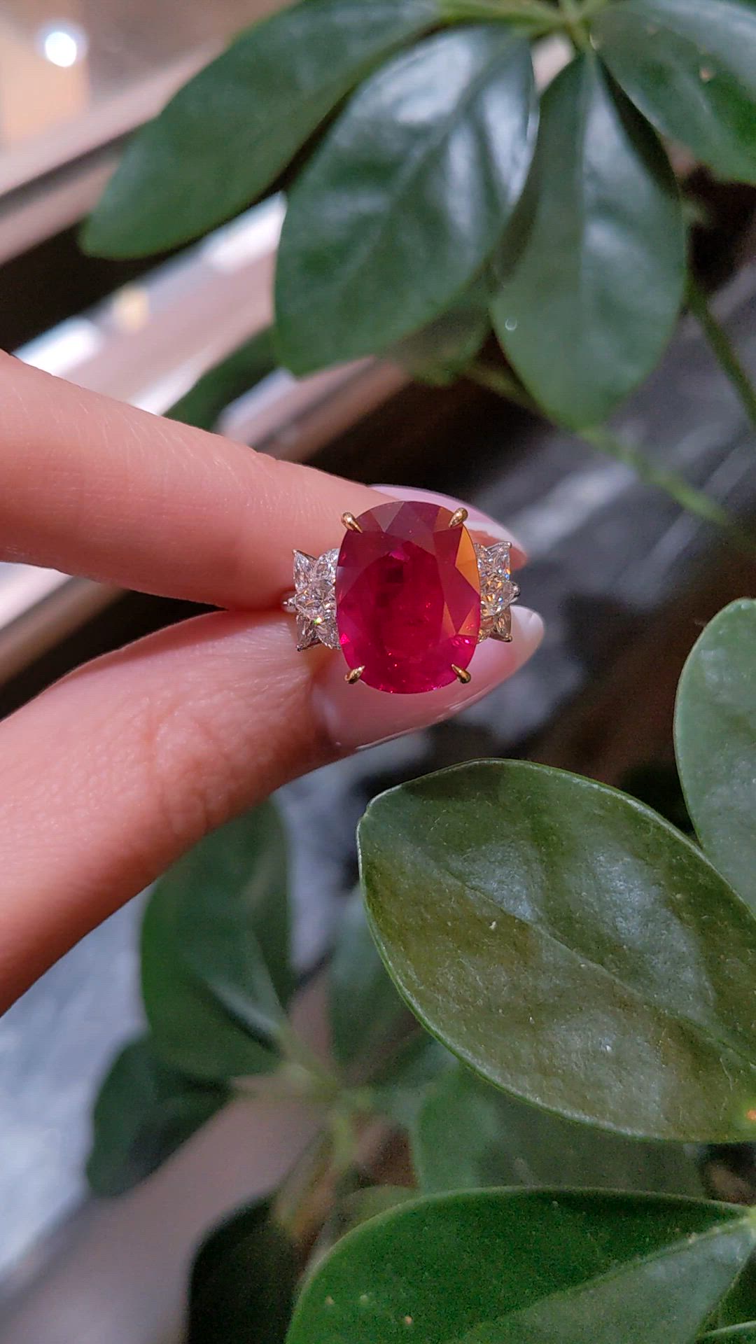 10.46 Ct. Ruby and Natural Diamond Accent Stones Ring, 18K White & Yellow Size Video