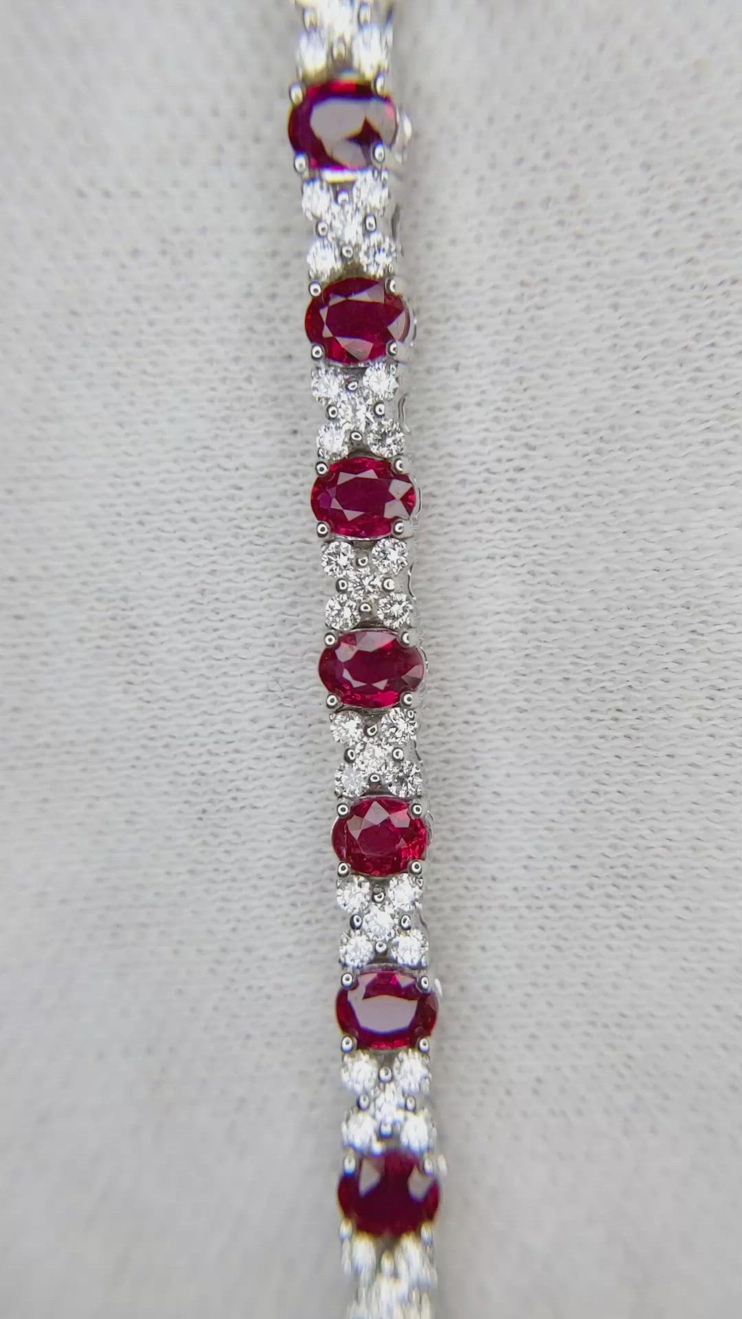 6.46&nbsp;Ct.Tw.Total Carat Weight Ruby and Natural Diamond Tennis/Line Bracelet, Platinum 600 Size Video