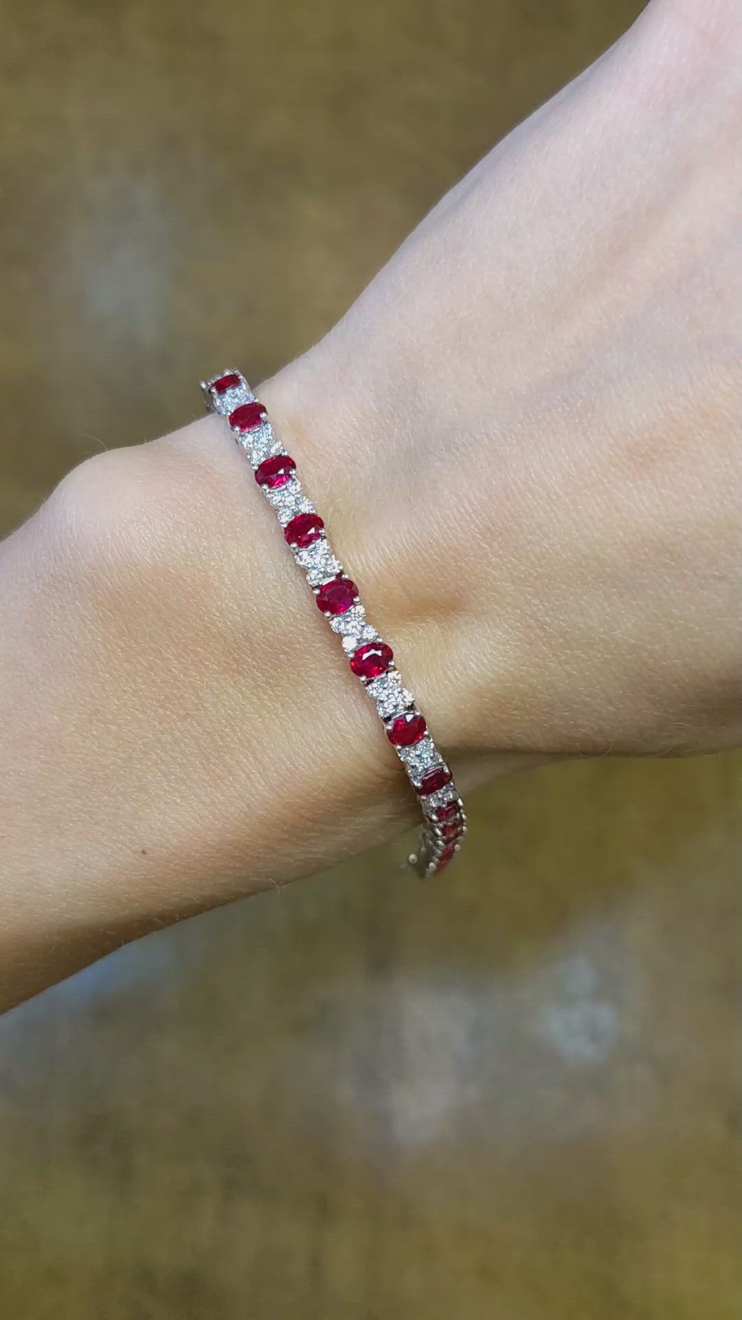 6.46&nbsp;Ct.Tw.Total Carat Weight Ruby and Natural Diamond Tennis/Line Bracelet, Platinum 600 Size Video