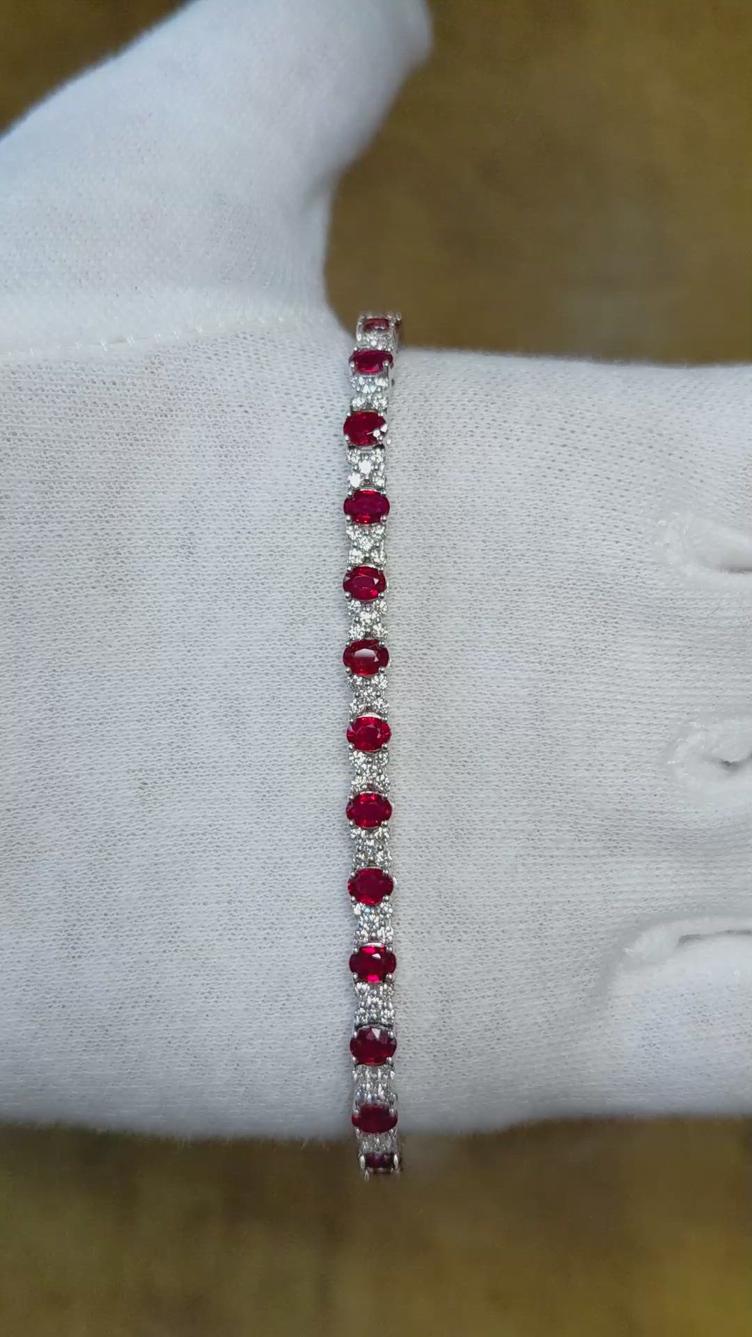 6.46&nbsp;Ct.Tw.Total Carat Weight Ruby and Natural Diamond Tennis/Line Bracelet, Platinum 600 Size Video