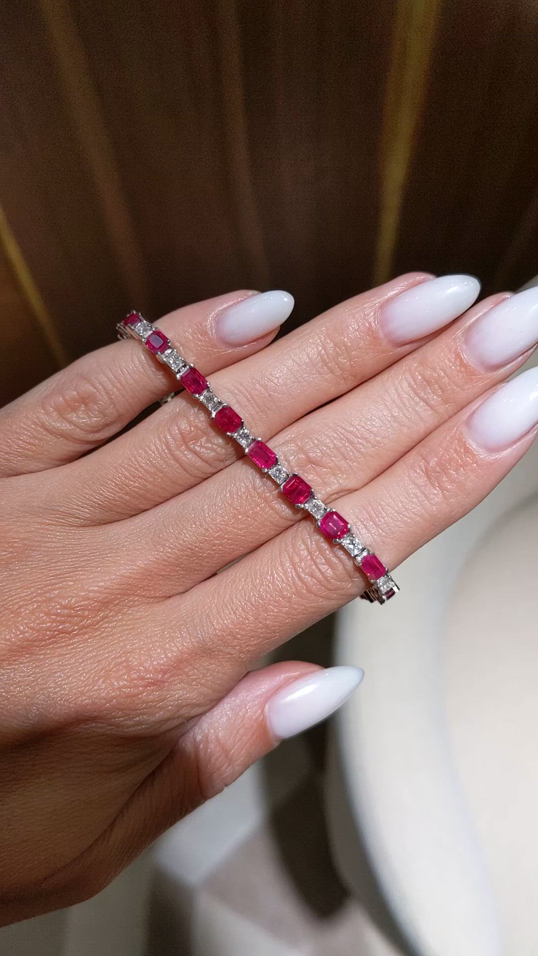 8.01&nbsp;Ct.Tw.Total Carat Weight Ruby and Natural Diamond Tennis/Line Bracelet, 18K White Gold Size Video