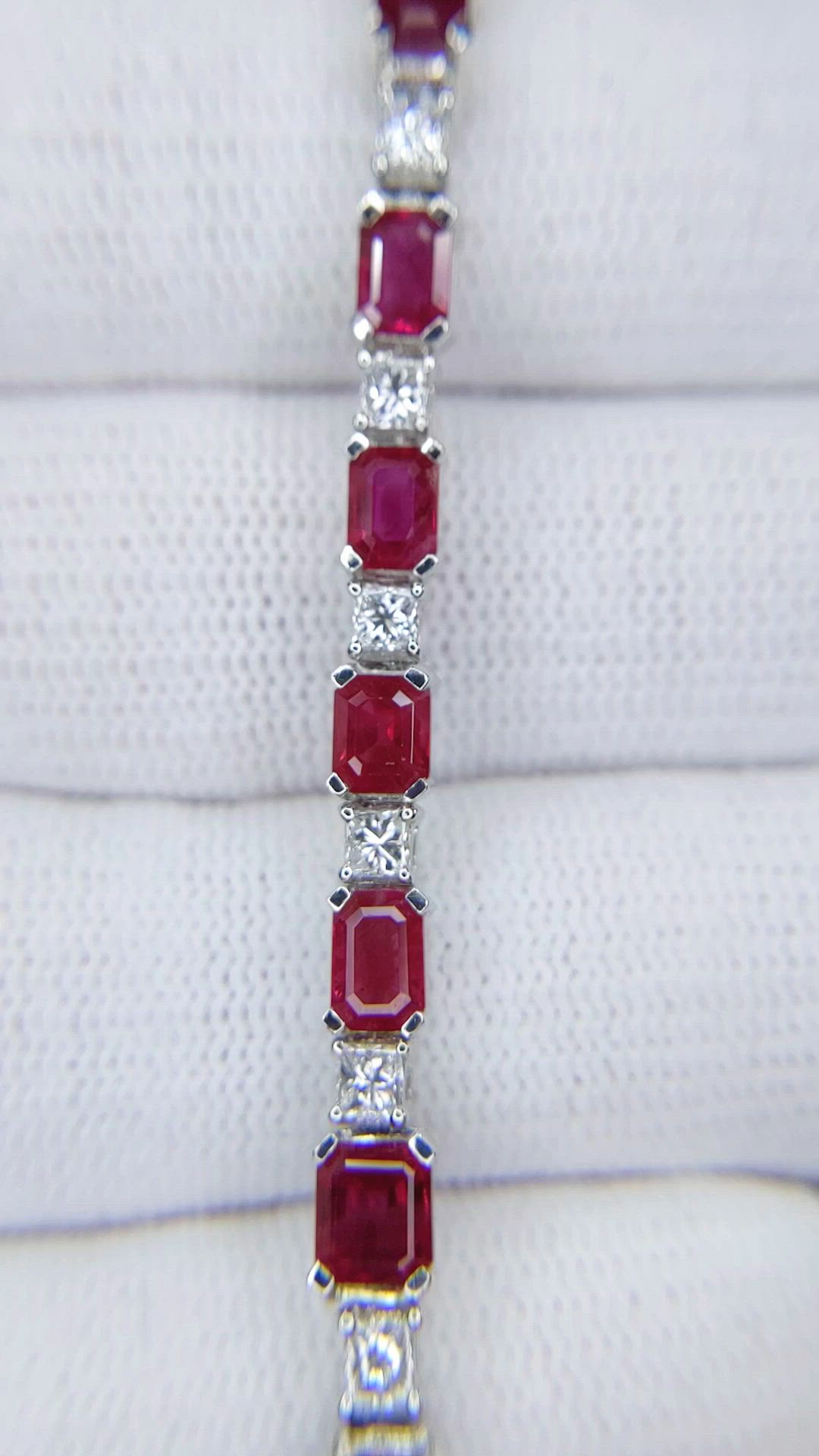 8.01&nbsp;Ct.Tw.Total Carat Weight Ruby and Natural Diamond Tennis/Line Bracelet, 18K White Gold Size Video