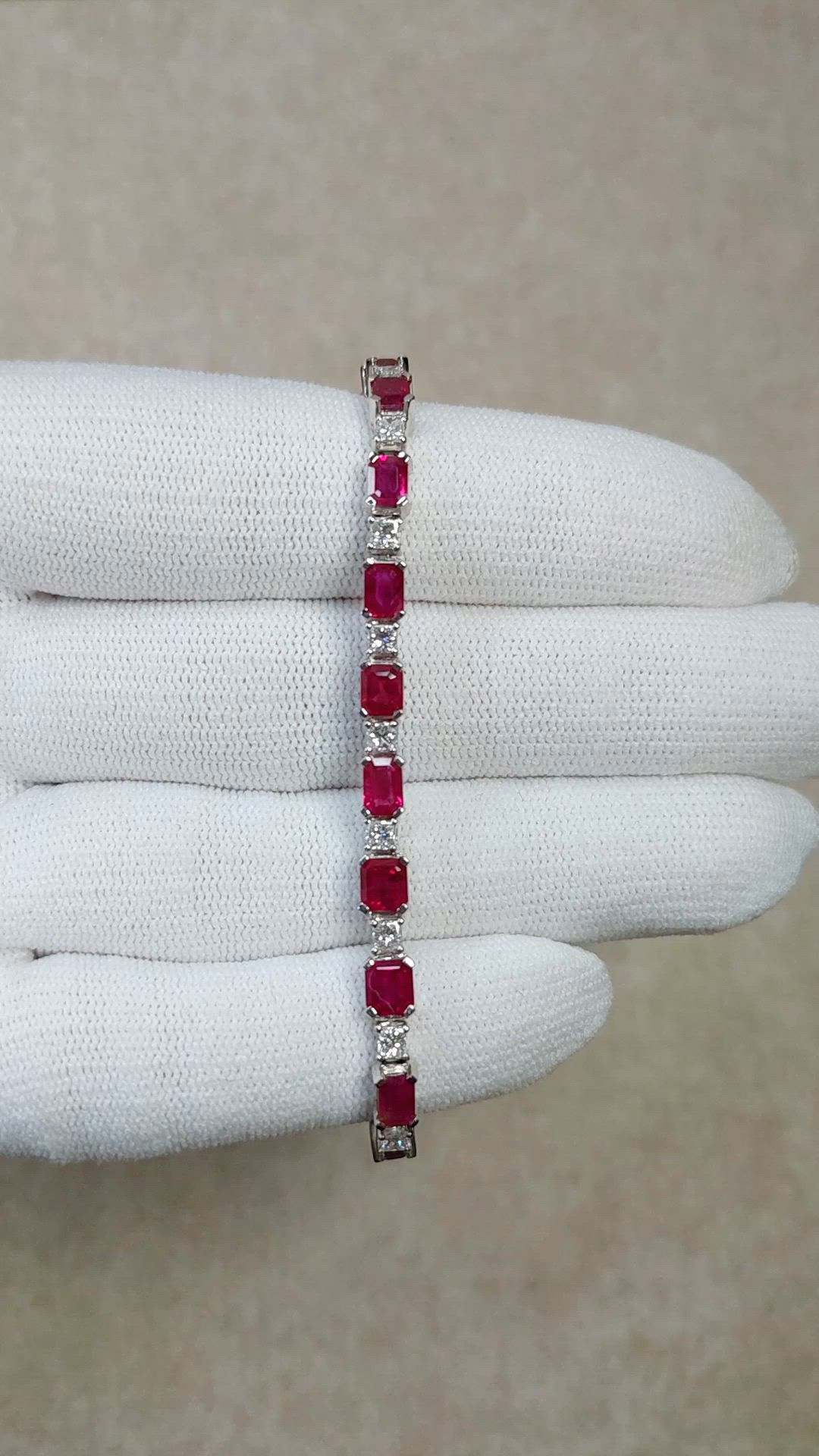 8.01&nbsp;Ct.Tw.Total Carat Weight Ruby and Natural Diamond Tennis/Line Bracelet, 18K White Gold Size Video