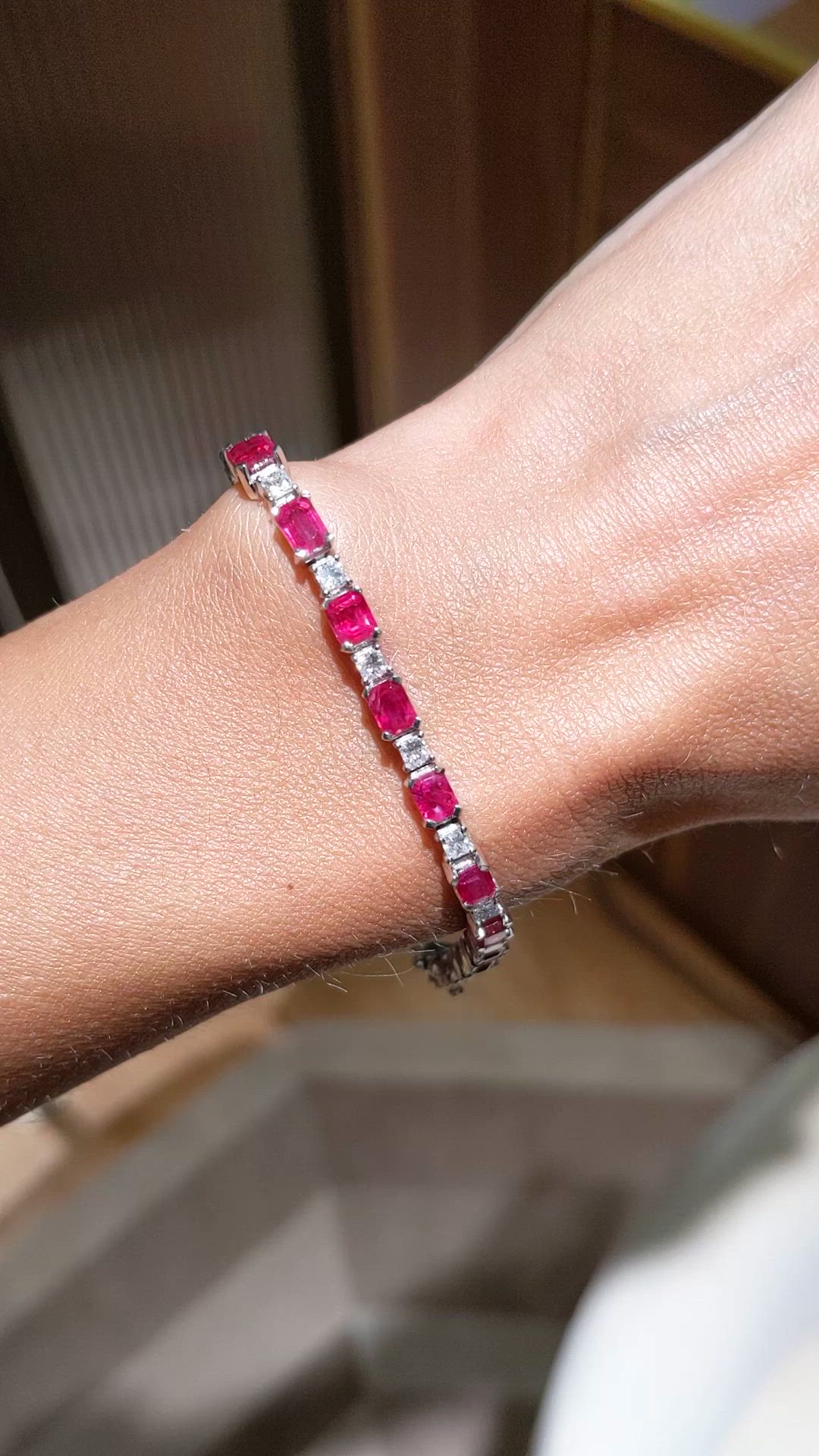8.01&nbsp;Ct.Tw.Total Carat Weight Ruby and Natural Diamond Tennis/Line Bracelet, 18K White Gold Size Video