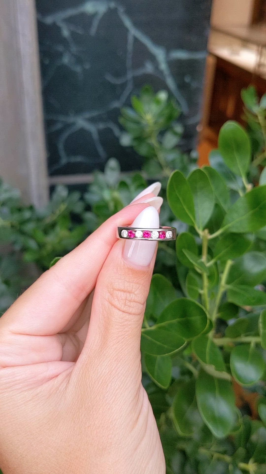 0.15 Ct. Ruby and Natural Diamond Multi Stone Ring, Platinum 950 Size Video