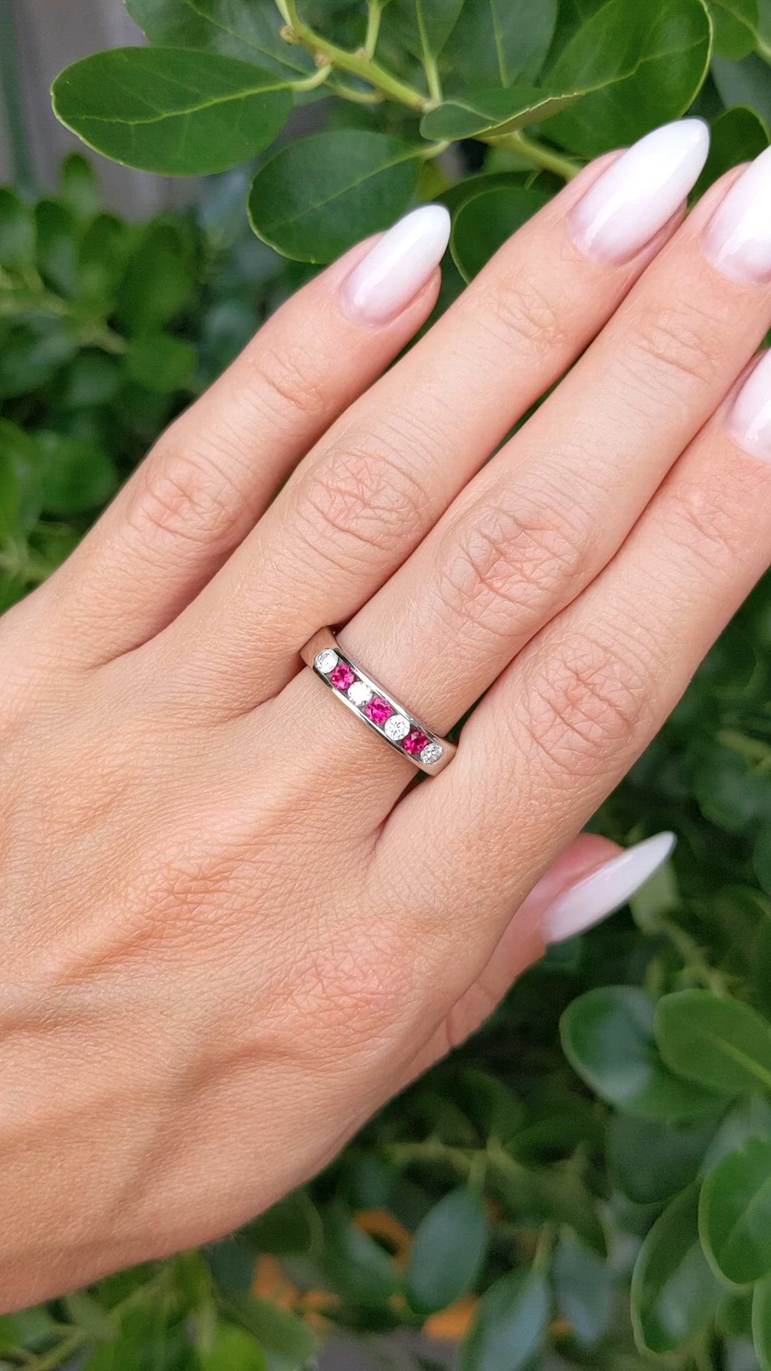 0.15 Ct. Ruby and Natural Diamond Multi Stone Ring, Platinum 950 Size Video