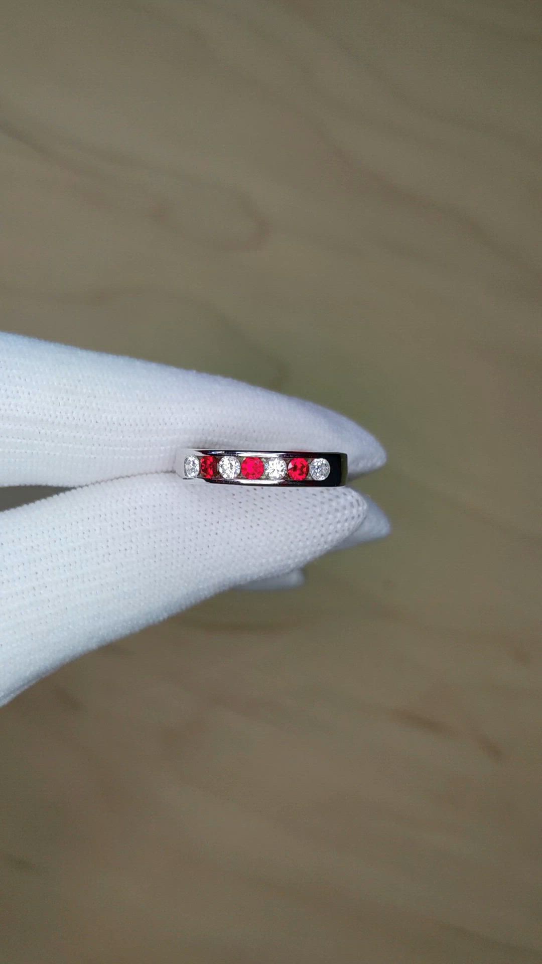 0.15 Ct. Ruby and Natural Diamond Multi Stone Ring, Platinum 950 Size Video