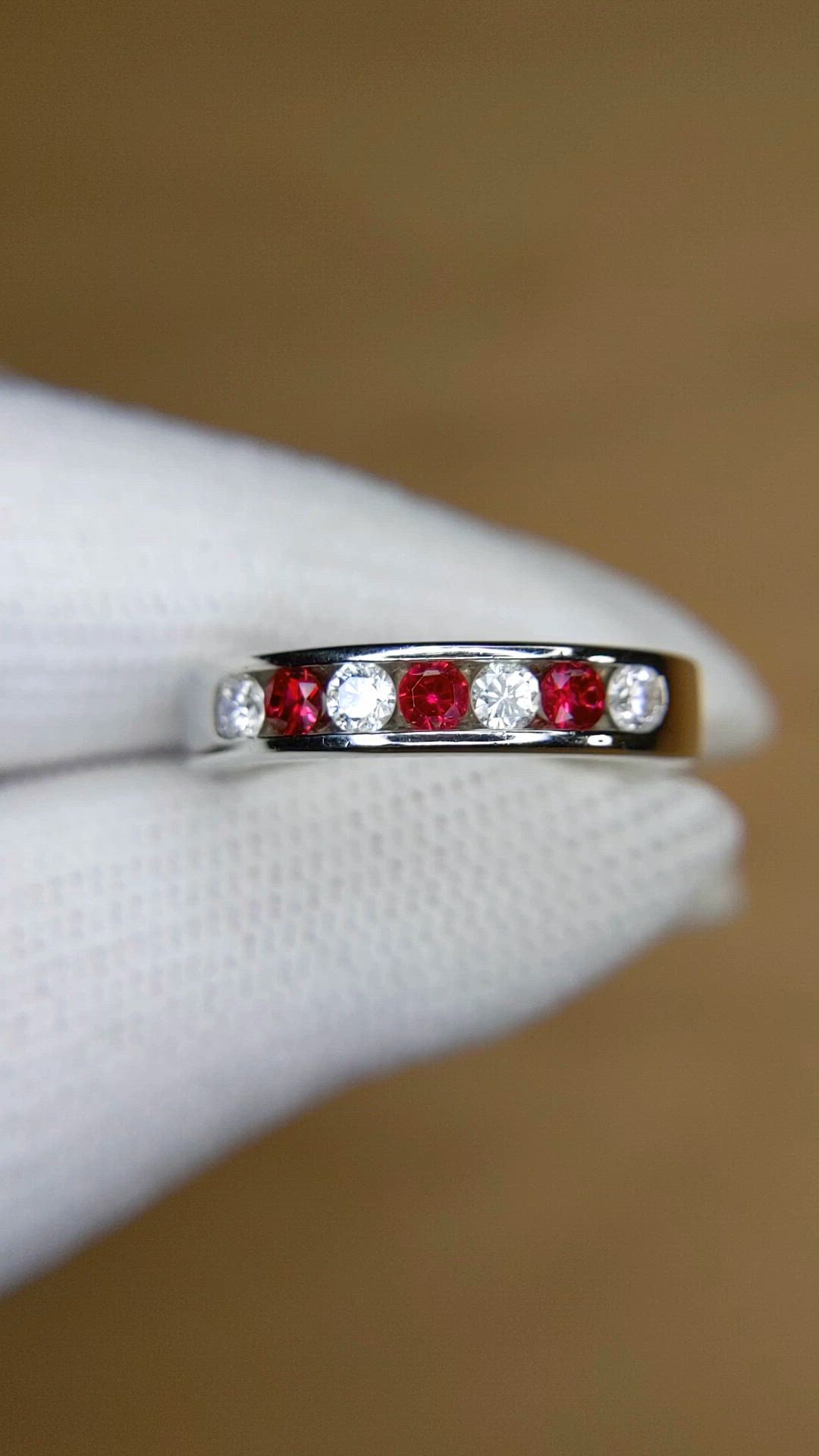 0.15 Ct. Ruby and Natural Diamond Multi Stone Ring, Platinum 950 Size Video