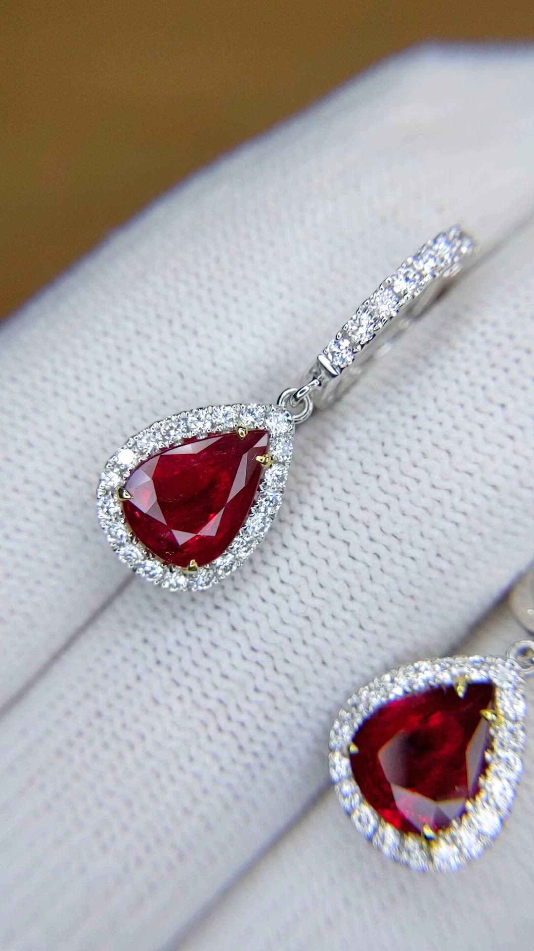 1.89 Ct.Tw.Total Carat Weight Ruby and Natural Diamond Drops Earrings, 18K White Gold Size Video