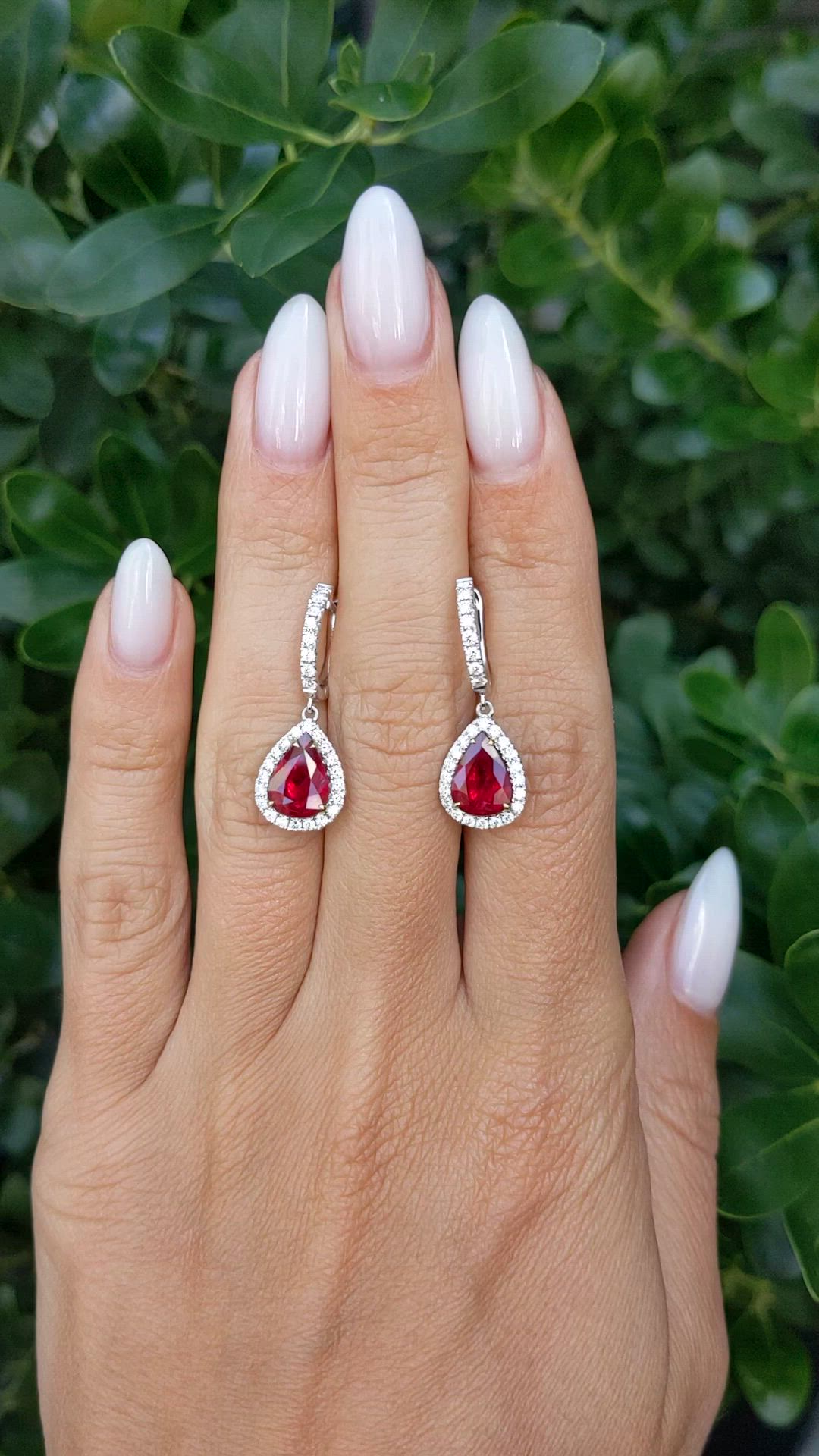 1.89 Ct.Tw.Total Carat Weight Ruby and Natural Diamond Drops Earrings, 18K White Gold Size Video
