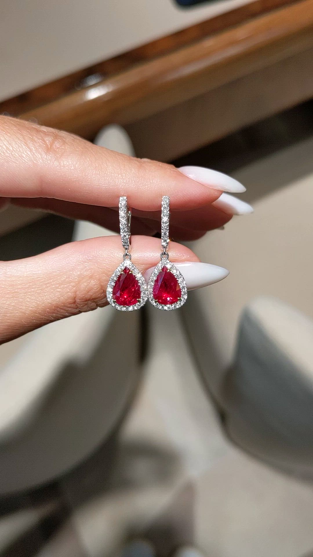 1.89 Ct.Tw.Total Carat Weight Ruby and Natural Diamond Drops Earrings, 18K White Gold Size Video