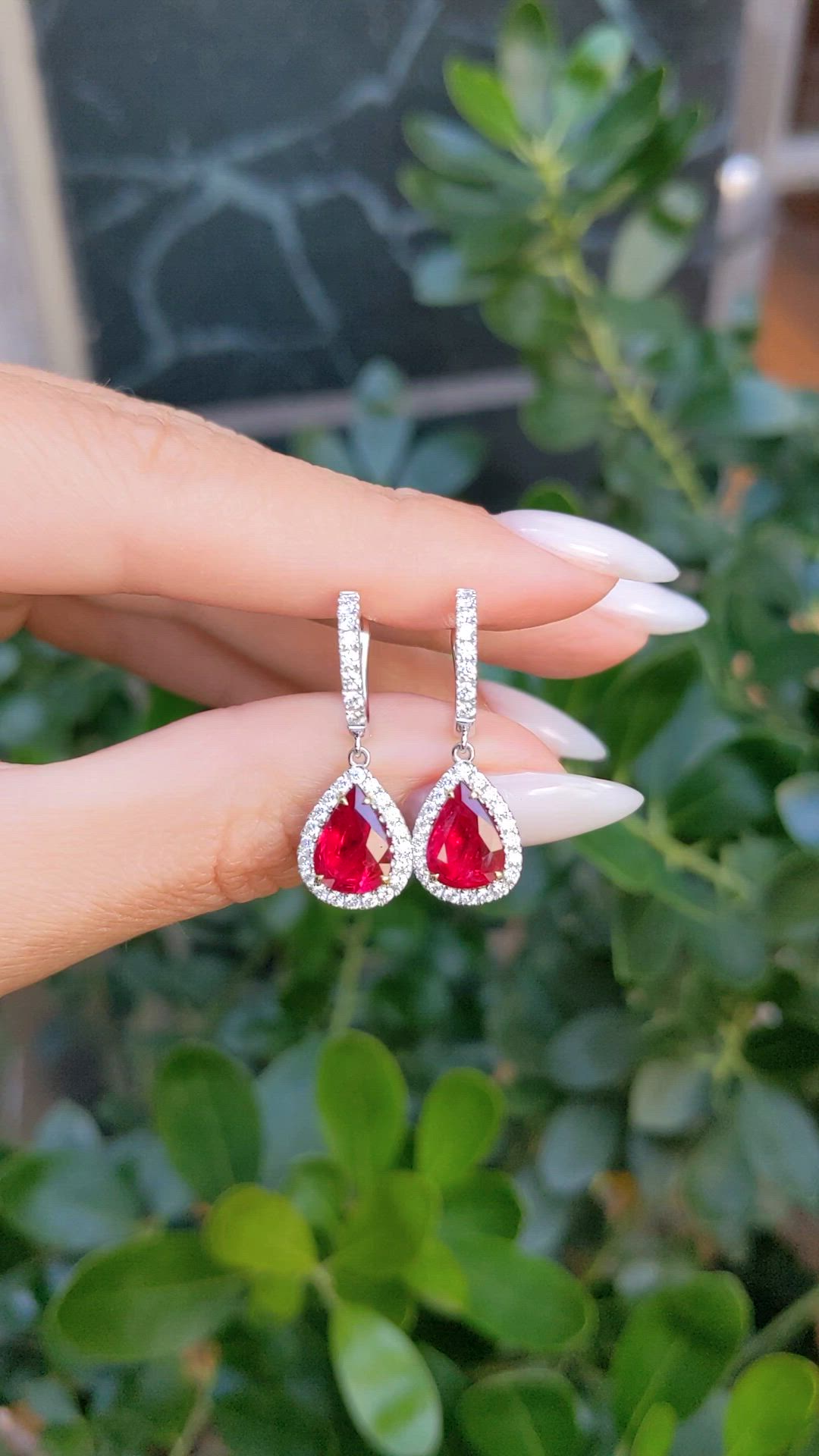 1.89 Ct.Tw.Total Carat Weight Ruby and Natural Diamond Drops Earrings, 18K White Gold Size Video