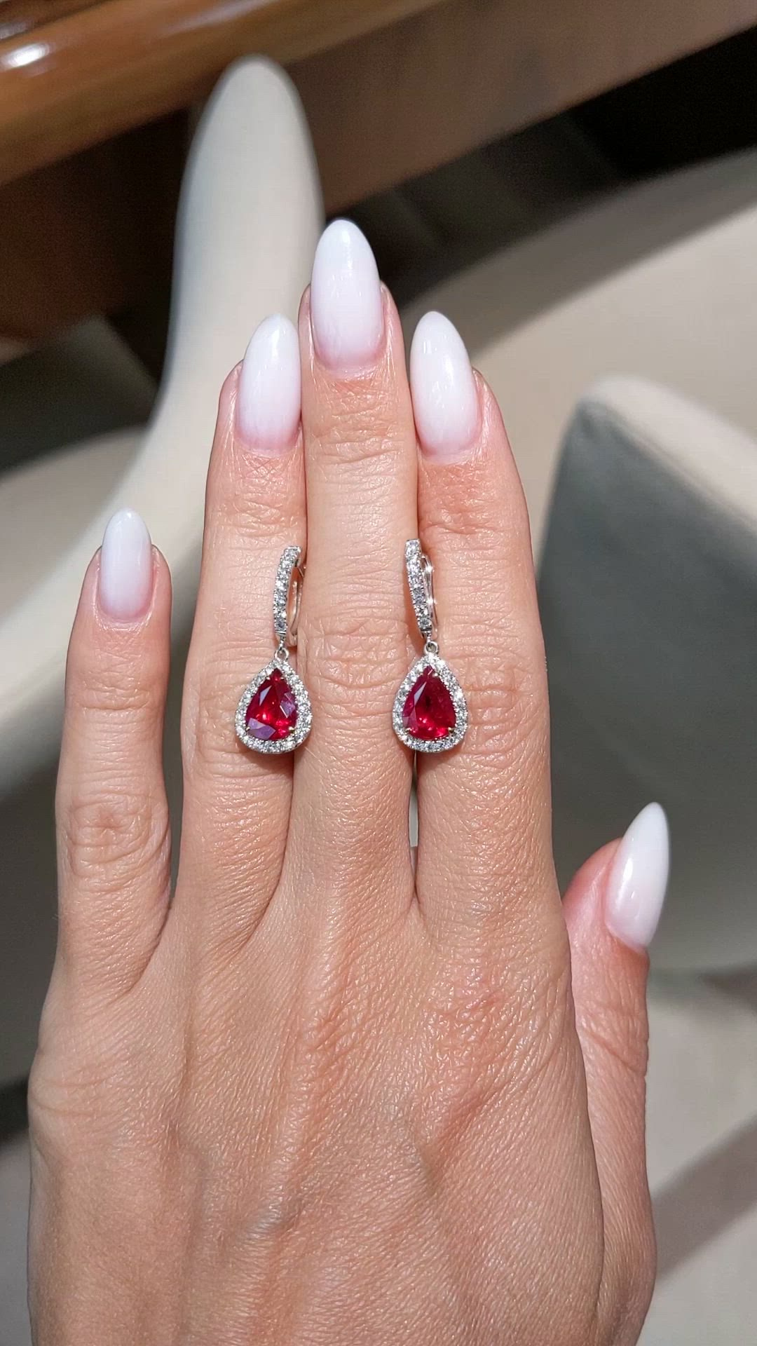 1.89 Ct.Tw.Total Carat Weight Ruby and Natural Diamond Drops Earrings, 18K White Gold Size Video