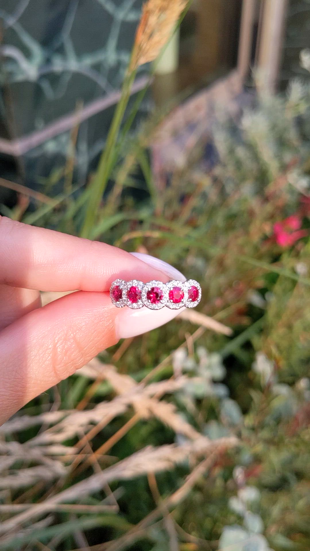 1.05 Ct. Ruby and Natural Diamond Pave Ring, 14K White Gold Size Video