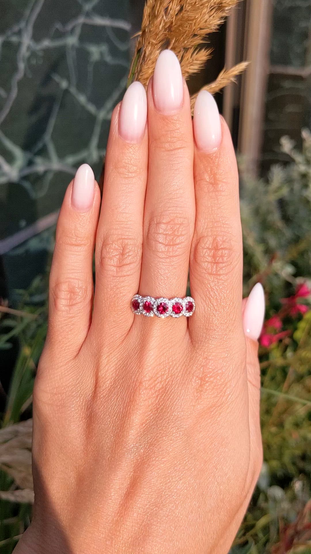 1.05 Ct. Ruby and Natural Diamond Pave Ring, 14K White Gold Size Video