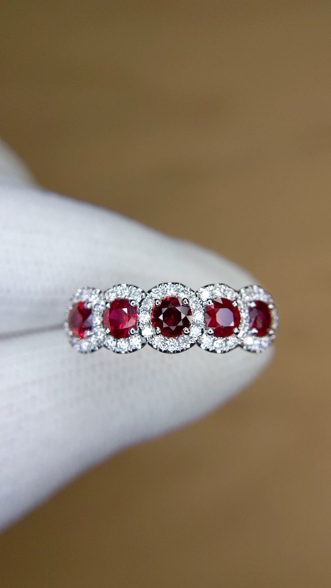 1.05 Ct. Ruby and Natural Diamond Pave Ring, 14K White Gold Size Video