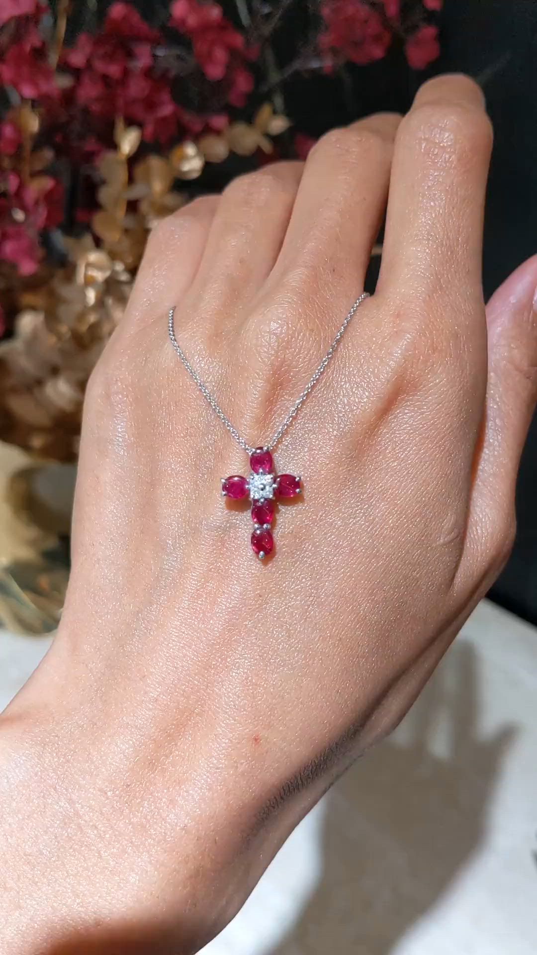 0.91 Ct. Ruby and Natural Diamond Religious Pendant, Platinum 900 Size Video