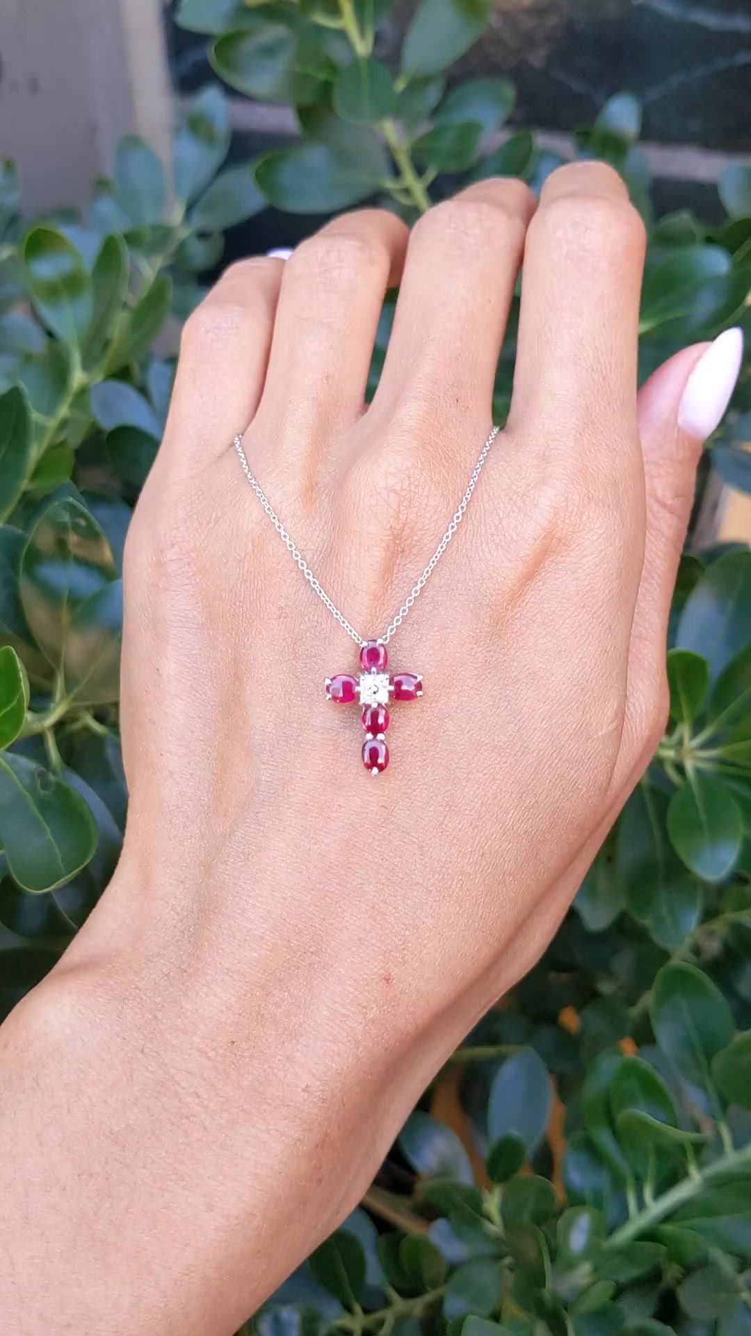 0.91 Ct. Ruby and Natural Diamond Religious Pendant, Platinum 900 Size Video