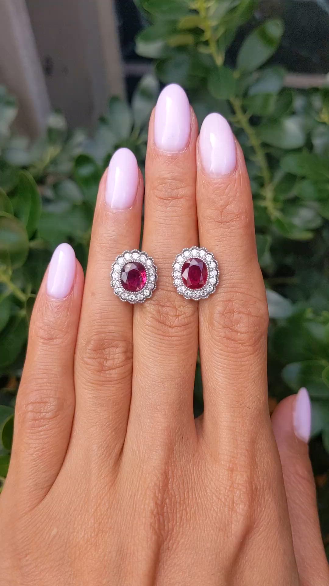 2.93 Ct.Tw.Total Carat Weight Ruby and Natural Diamond Studs Earrings, Platinum 950 Size Video