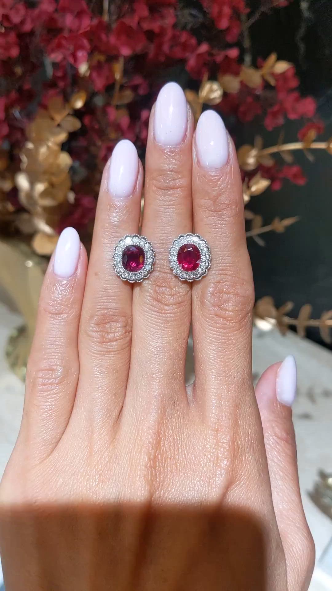 2.93 Ct.Tw.Total Carat Weight Ruby and Natural Diamond Studs Earrings, Platinum 950 Size Video