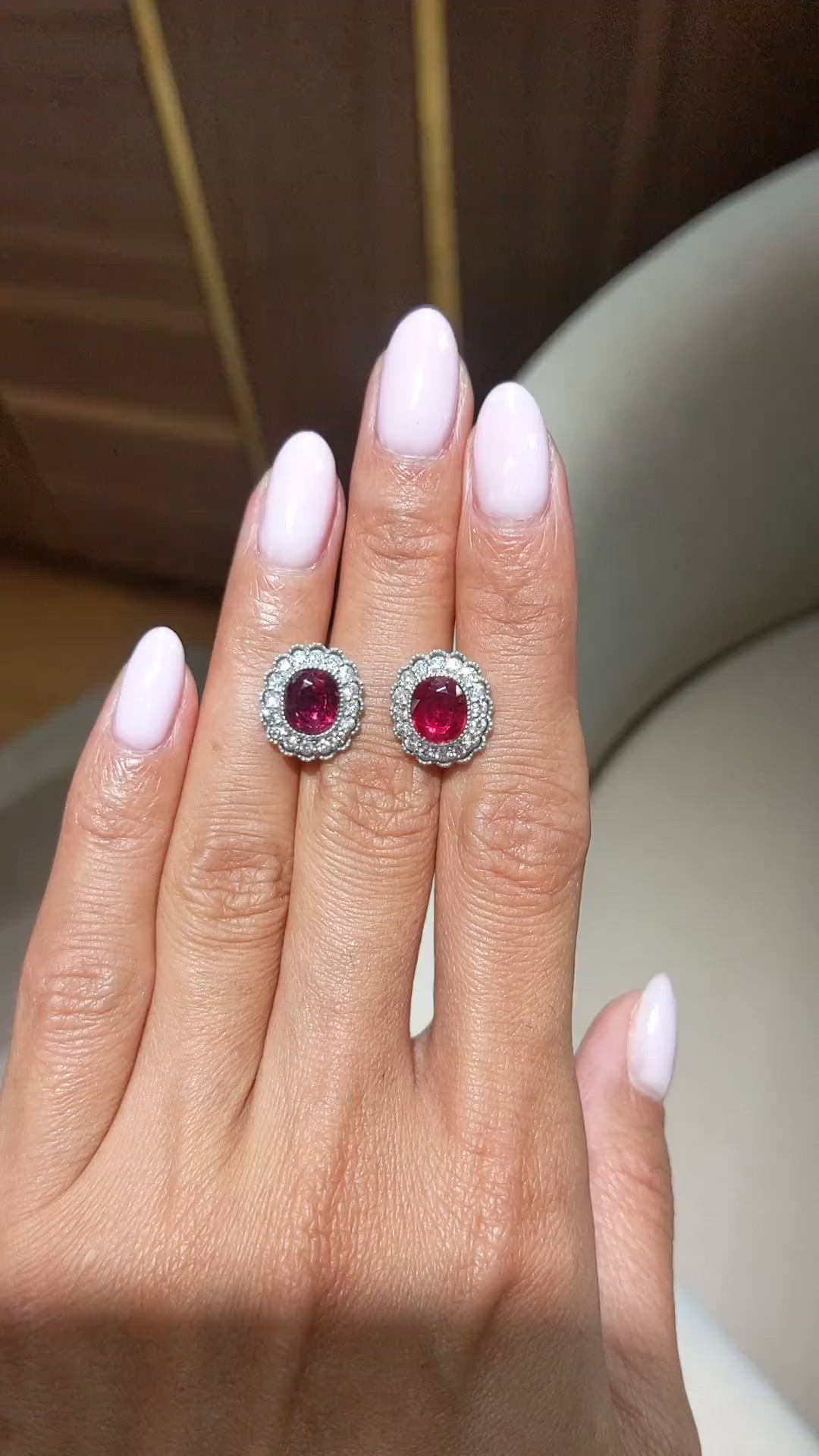 2.93 Ct.Tw.Total Carat Weight Ruby and Natural Diamond Studs Earrings, Platinum 950 Size Video