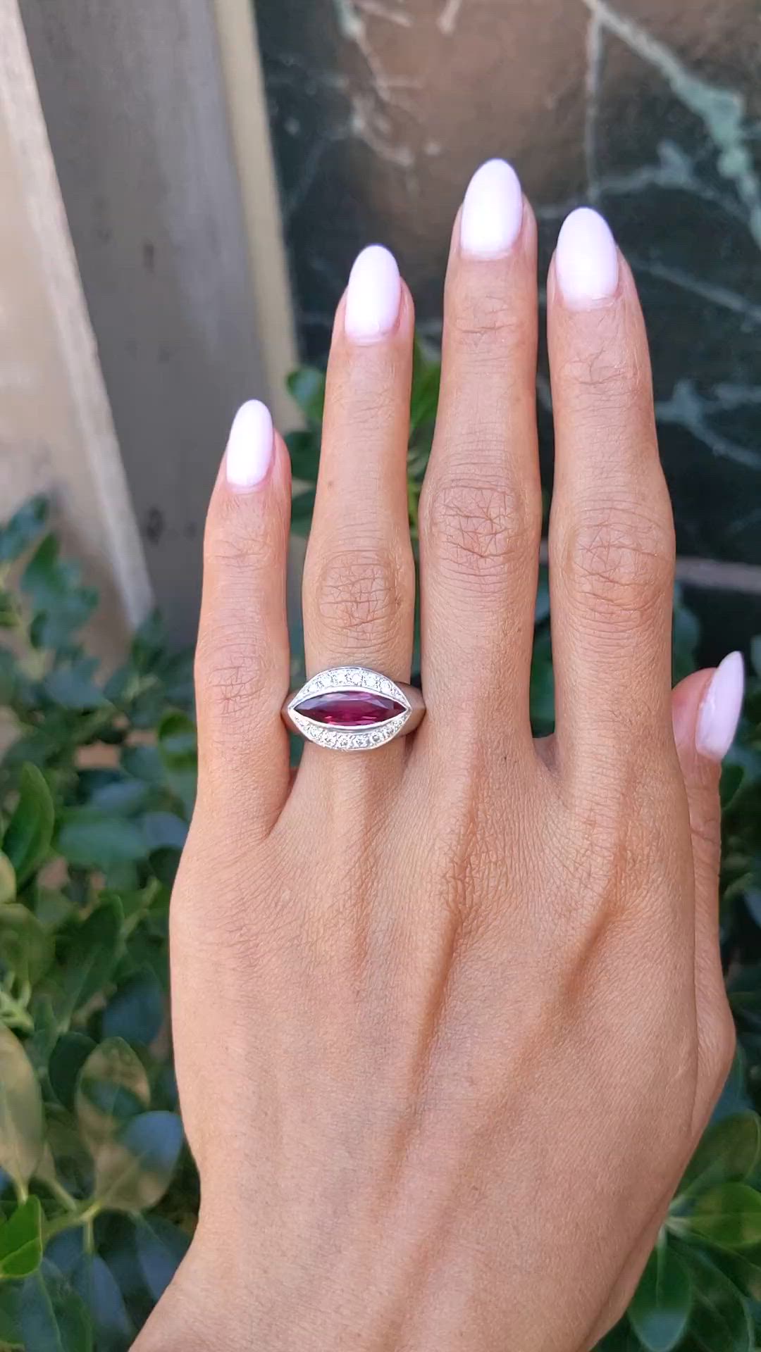 2.09 Ct. Ruby and Natural Diamond Accent Stones Ring, Platinum 950 Size Video