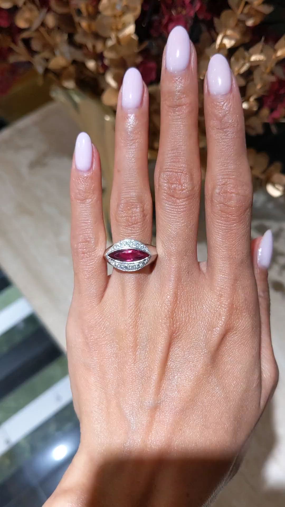 2.09 Ct. Ruby and Natural Diamond Accent Stones Ring, Platinum 950 Size Video