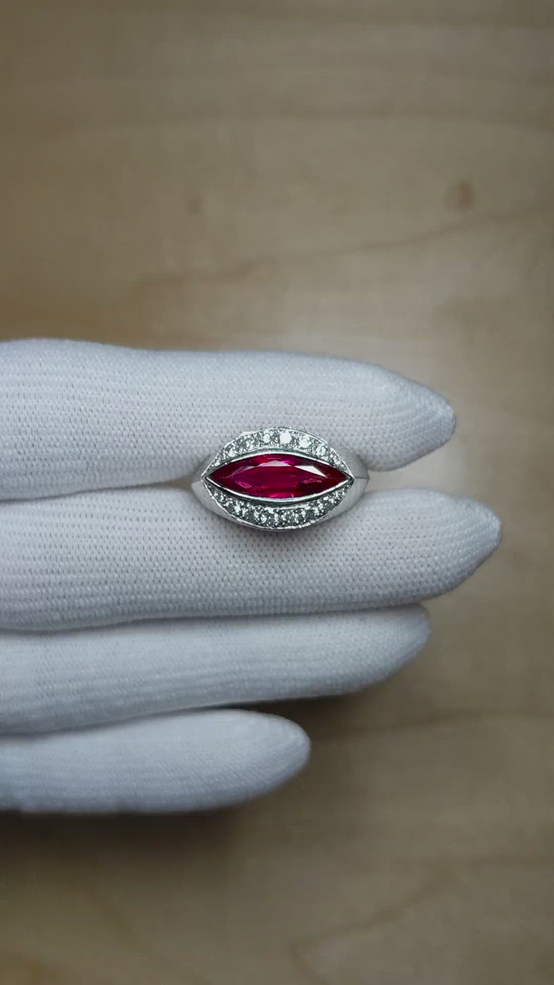 2.09 Ct. Ruby and Natural Diamond Accent Stones Ring, Platinum 950 Size Video