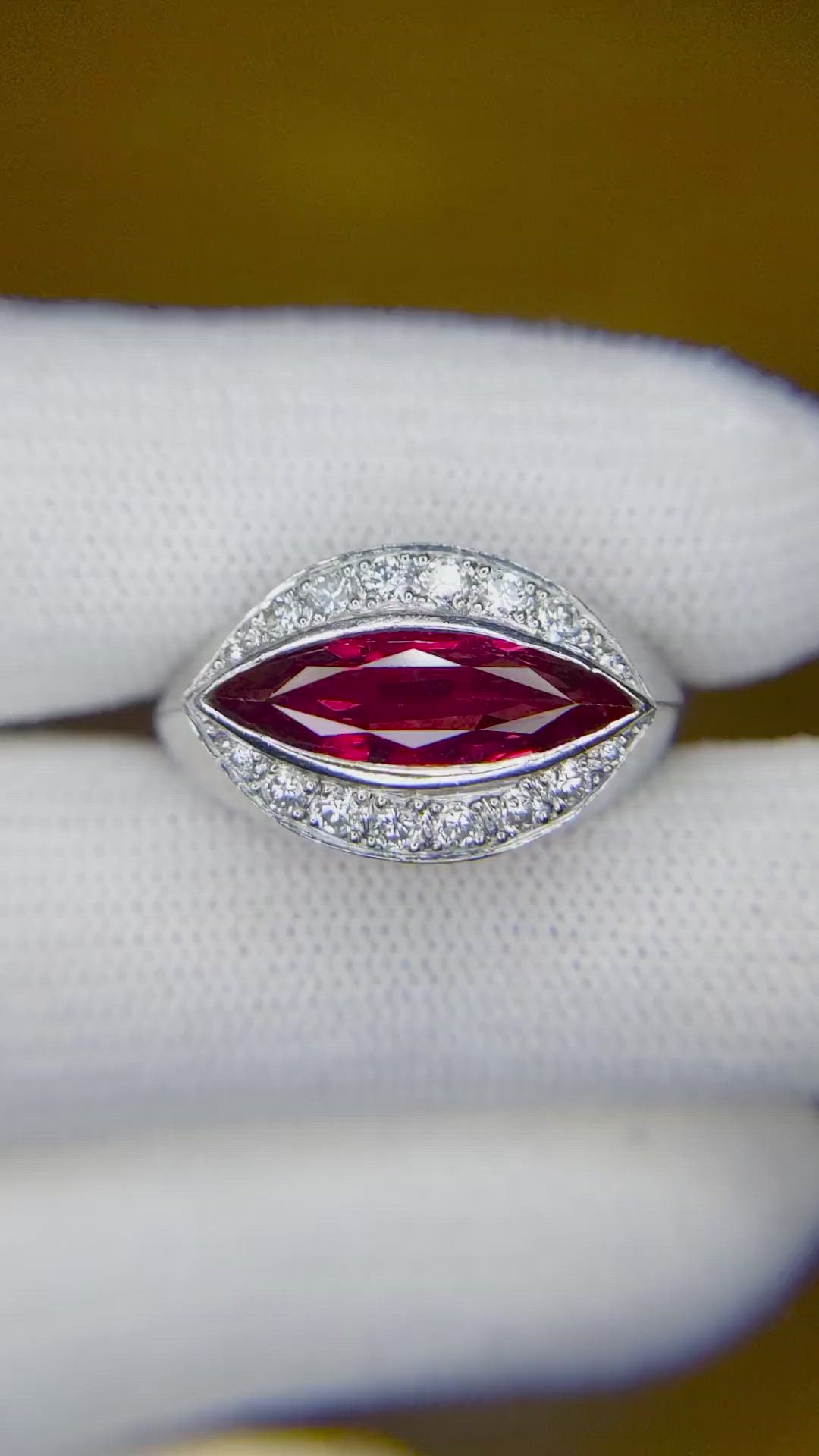 2.09 Ct. Ruby and Natural Diamond Accent Stones Ring, Platinum 950 Size Video