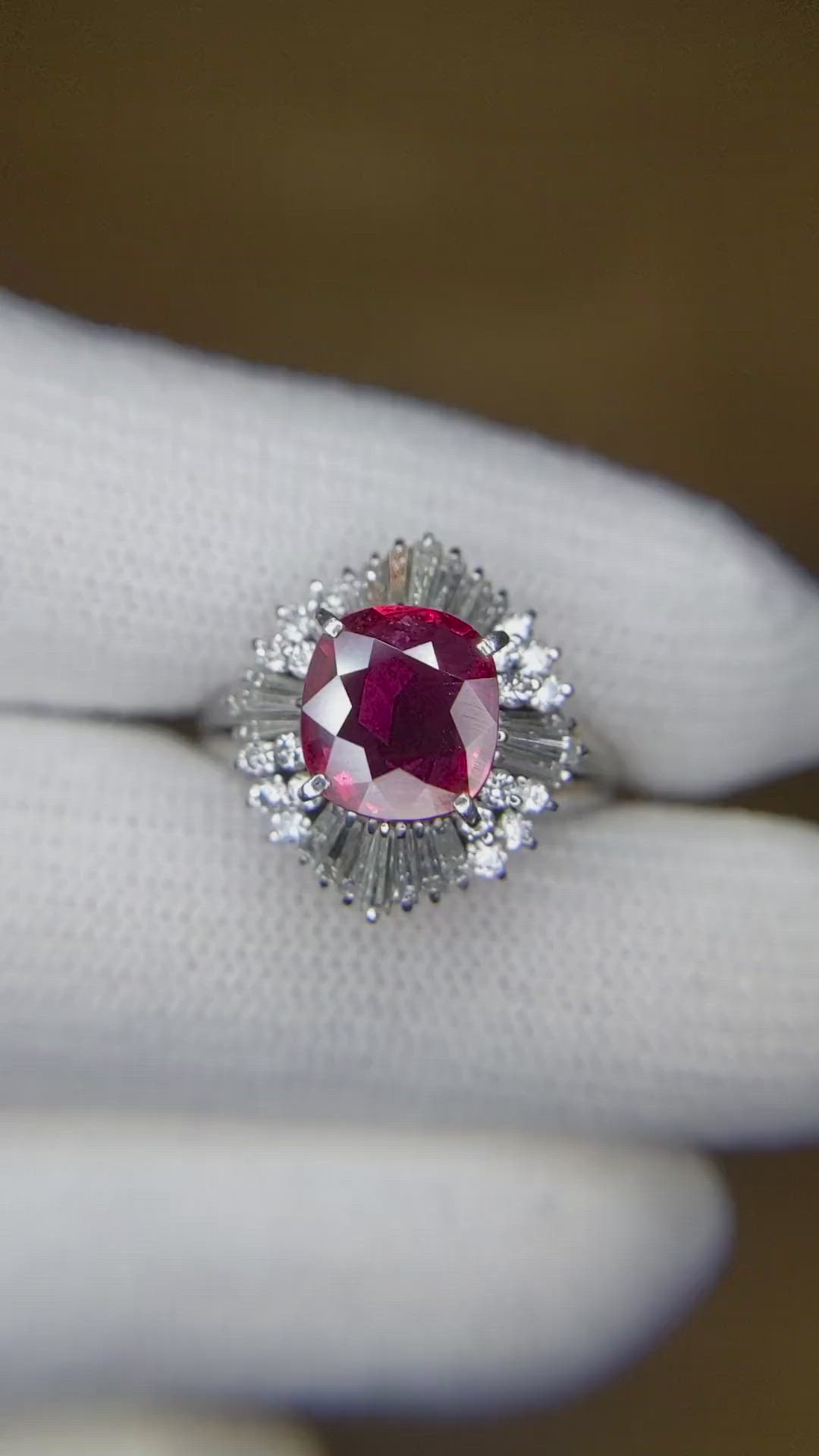 1.27 Ct. Ruby and Natural Diamond Antique Style Ring, Platinum 950 Size Video