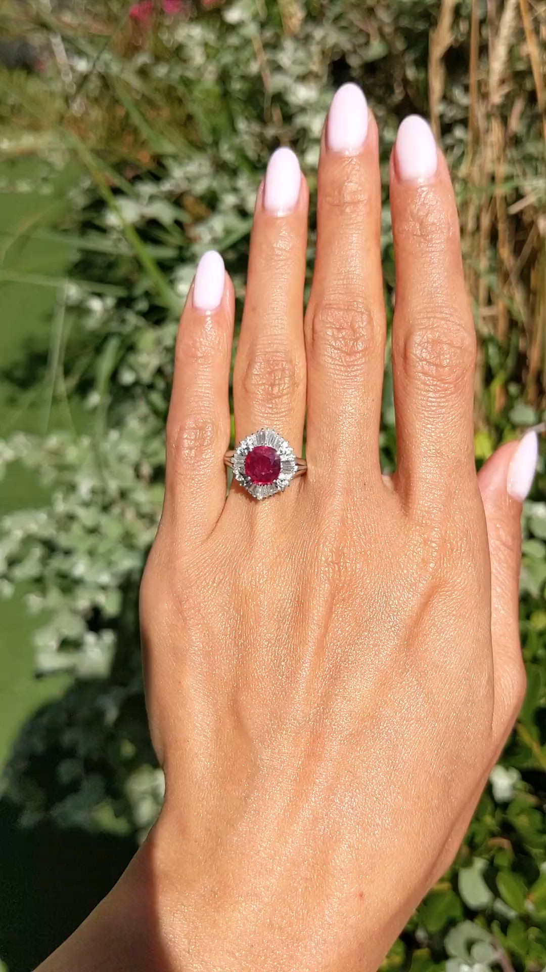 1.27 Ct. Ruby and Natural Diamond Antique Style Ring, Platinum 950 Size Video