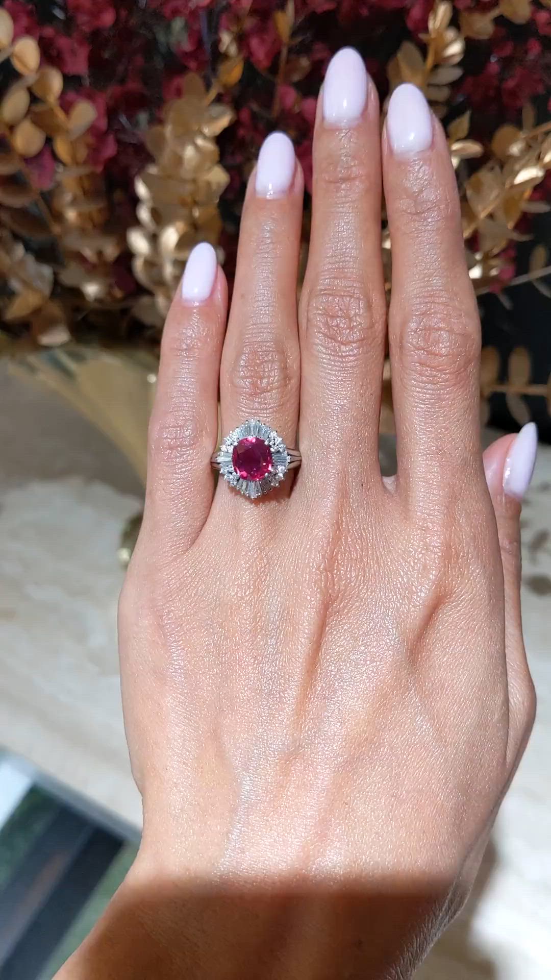 1.27 Ct. Ruby and Natural Diamond Antique Style Ring, Platinum 950 Size Video