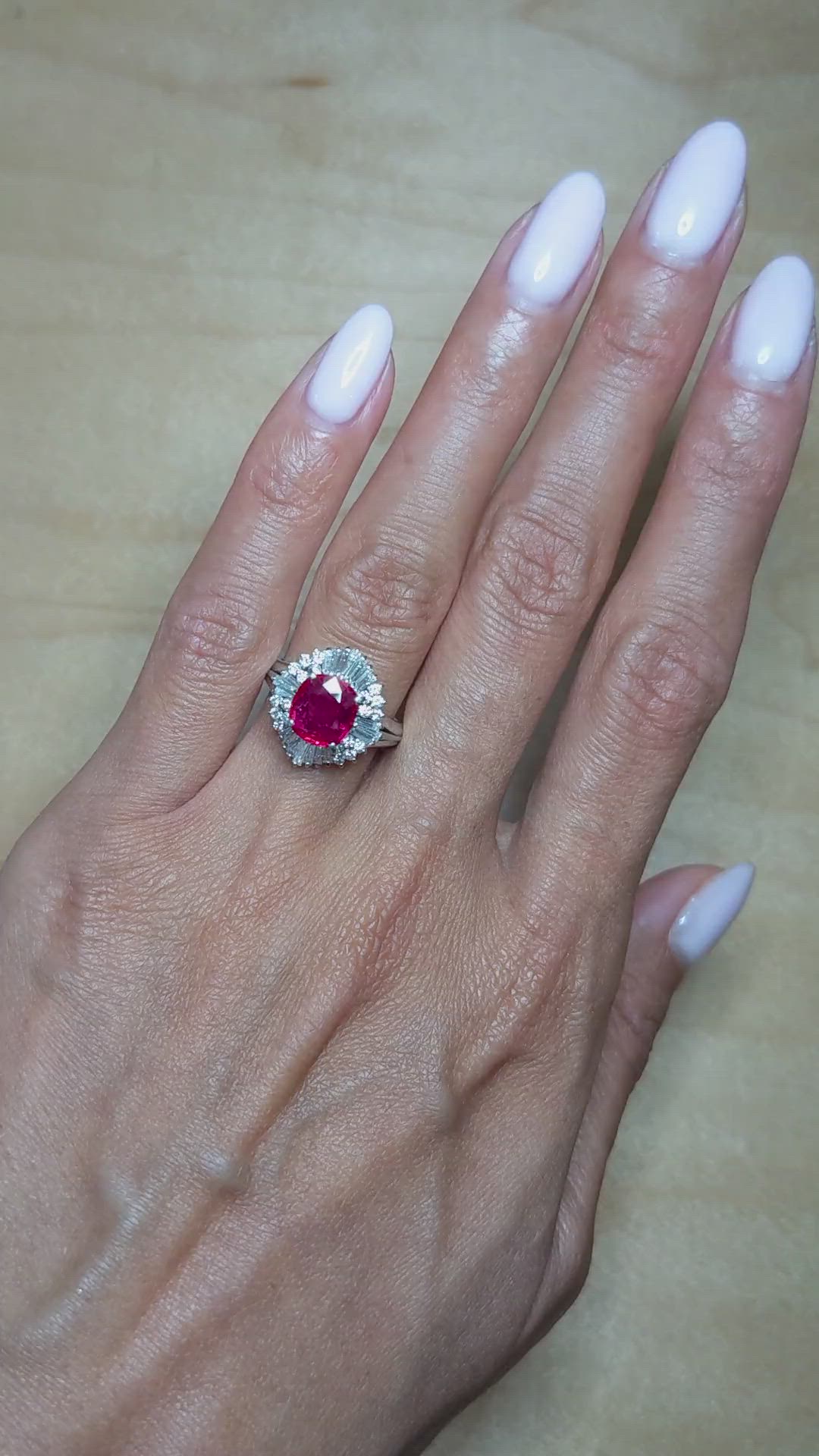 1.27 Ct. Ruby and Natural Diamond Antique Style Ring, Platinum 950 Size Video