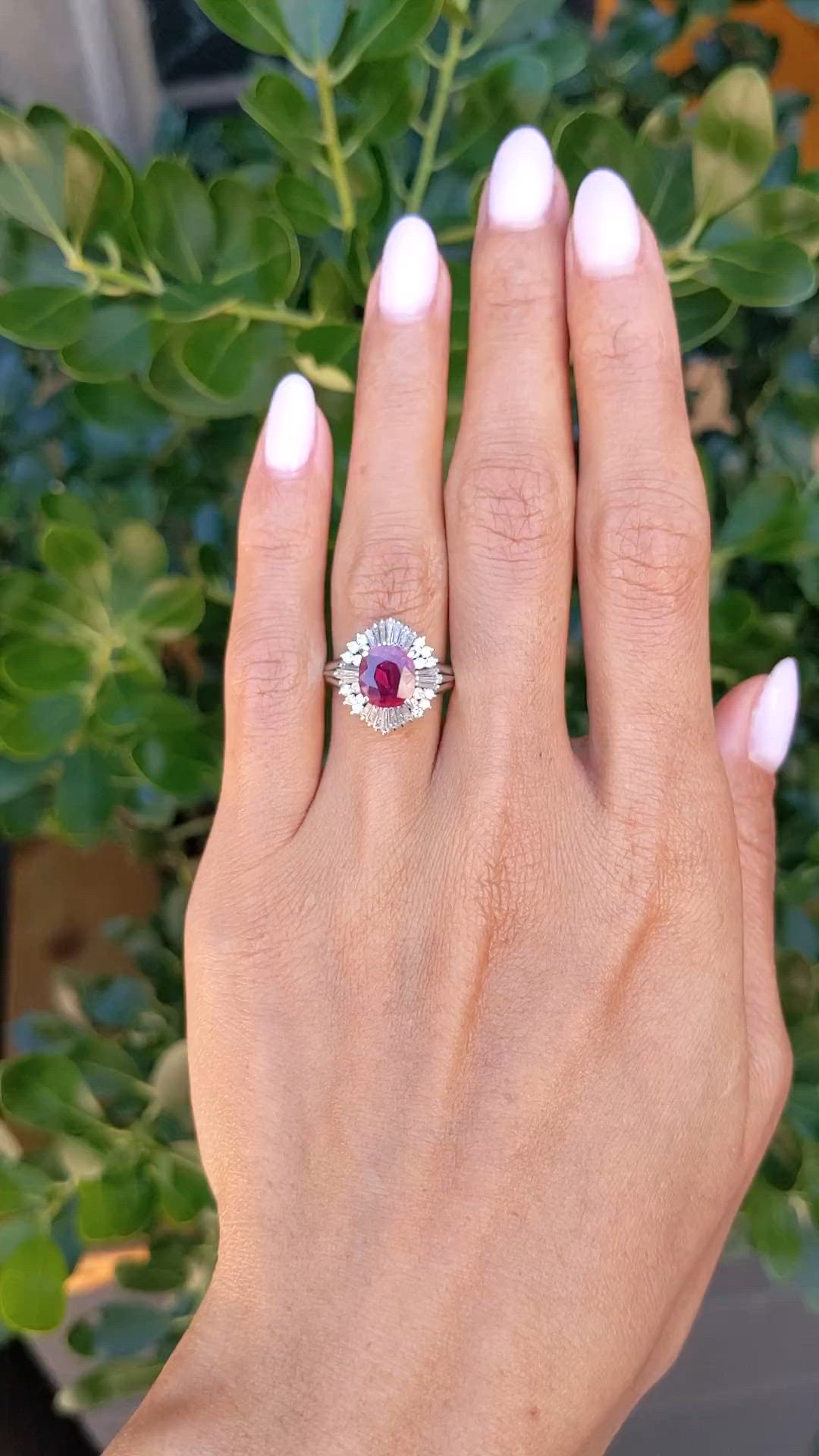 1.27 Ct. Ruby and Natural Diamond Antique Style Ring, Platinum 950 Size Video