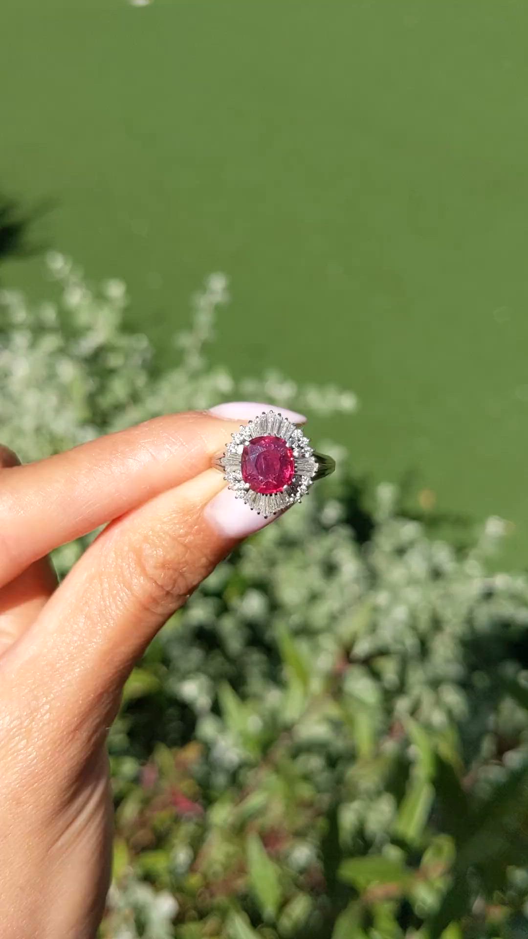 1.27 Ct. Ruby and Natural Diamond Antique Style Ring, Platinum 950 Size Video